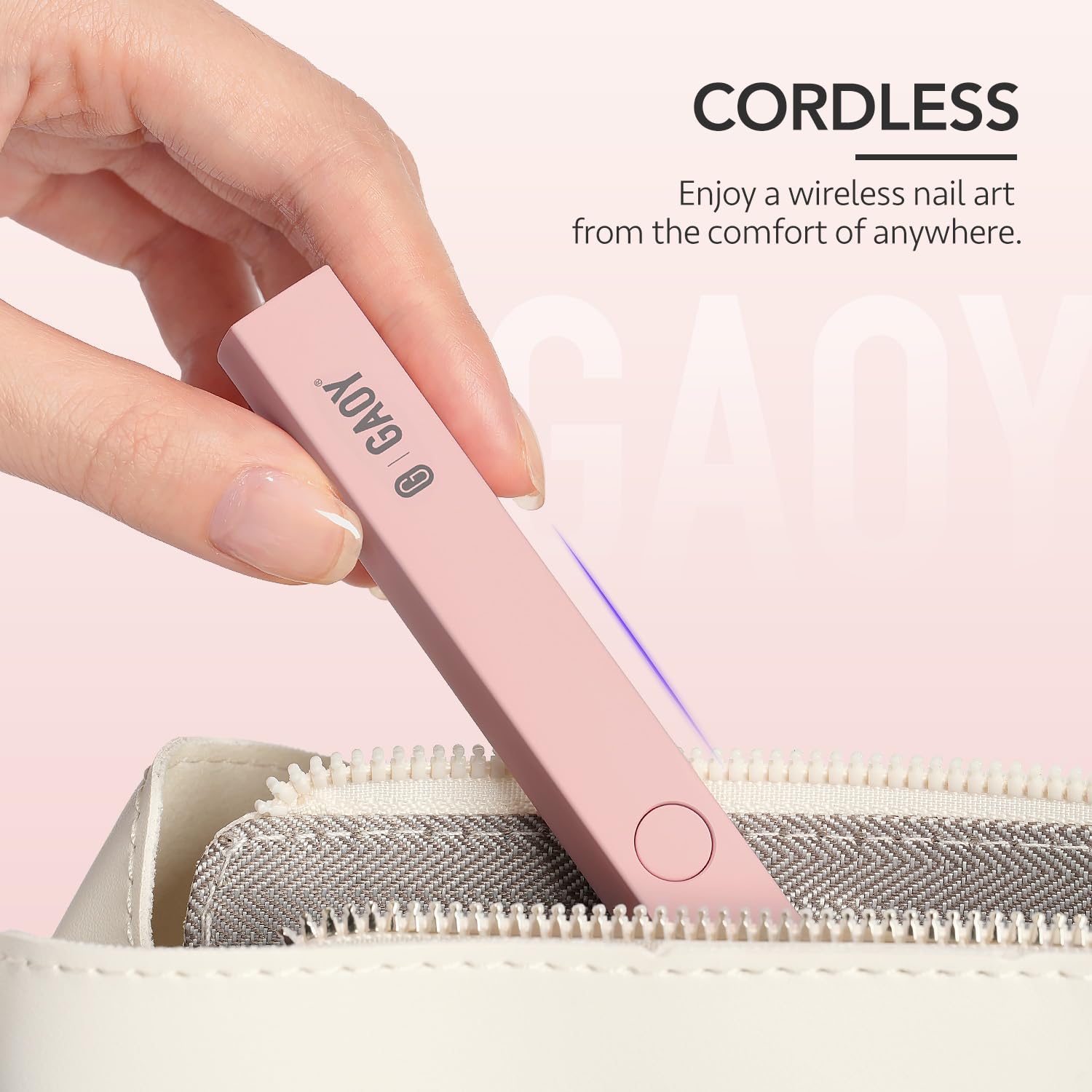 GAOY Handheld UV Light for Gel Nails, Mini Nail Lamp, Portable Cordless Rechargeable, Fast Curing, Pink