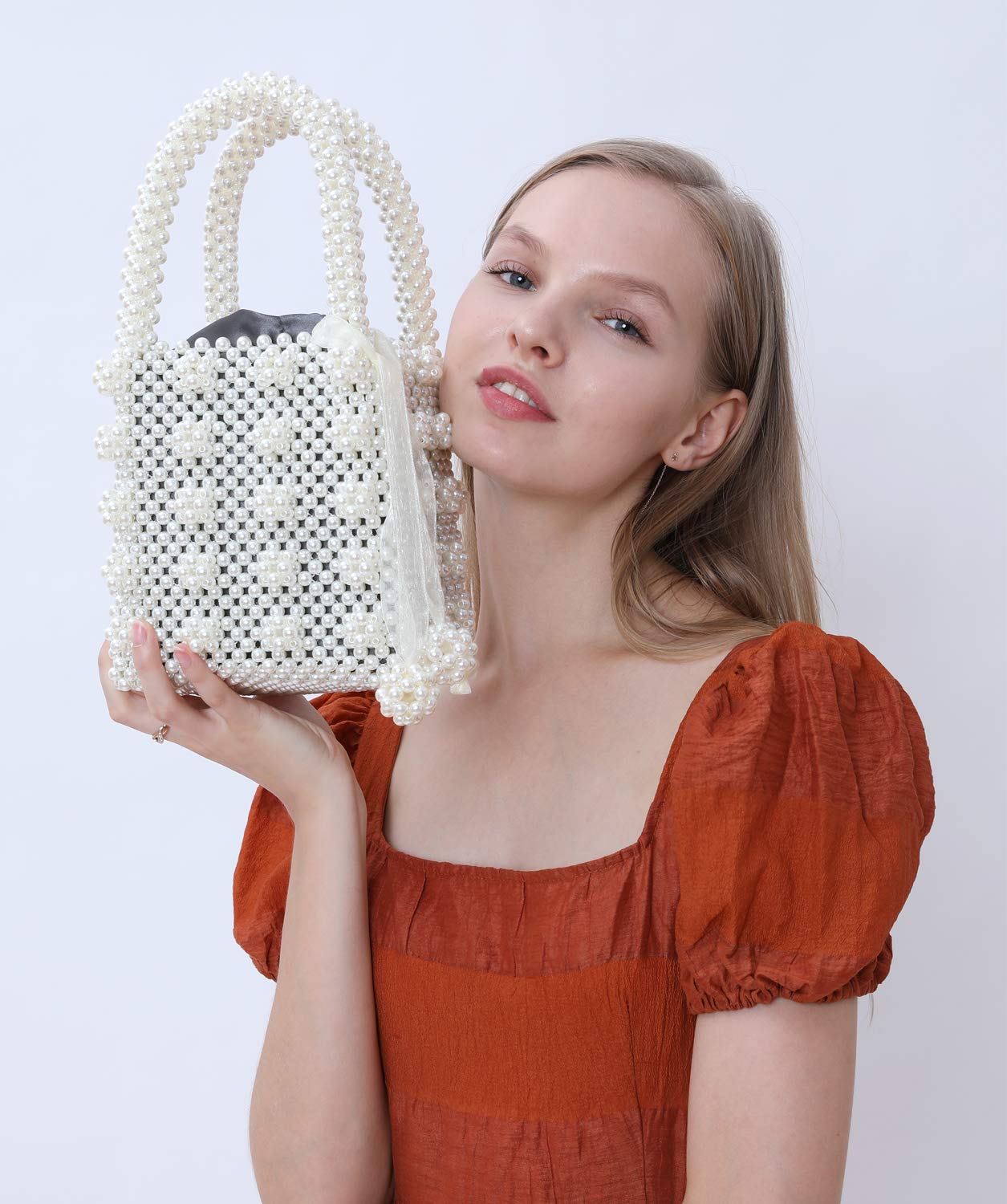 Miuco Womens Beaded Handbags Handmade Weave Crystal Pearl Tote Bags: Miuco Womens Beaded Handbags Handmade Weave Crystal Pearl Tote Bags