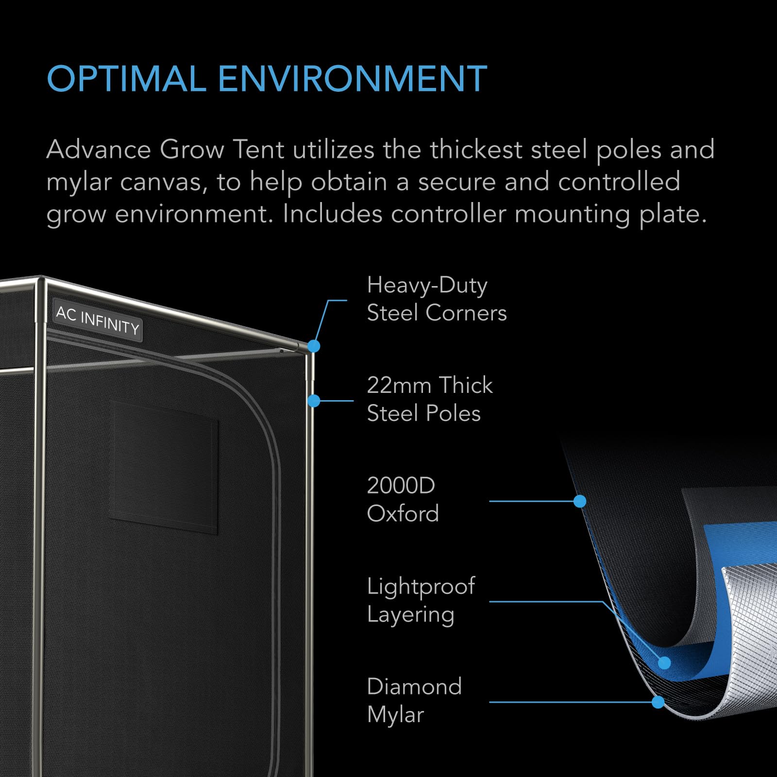 AC Infinity Advance Grow System 3x3, 3-Plant Kit, WiFi-Integrated Grow Tent Kit, Automate Ventilation, Circulation, Schedule Full Spectrum Samsung LM301H LED Grow Light, 2000D Mylar Tent: Black 24&#x201D; x 24&#x201D; x 72&#x201D;