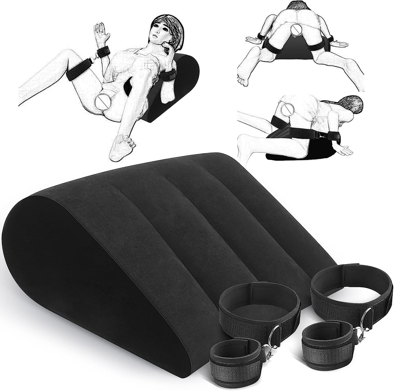 Sex Bondage Pillow Handcuffs Restraints Set - BDSM Thigh Wrist Cuffs Inflatable Sex Position Pillow Sex Furniture Couples Toy BDSM Bondage Restraint Kit Adult Sex Toys for Women and Couples(Gray): A-black