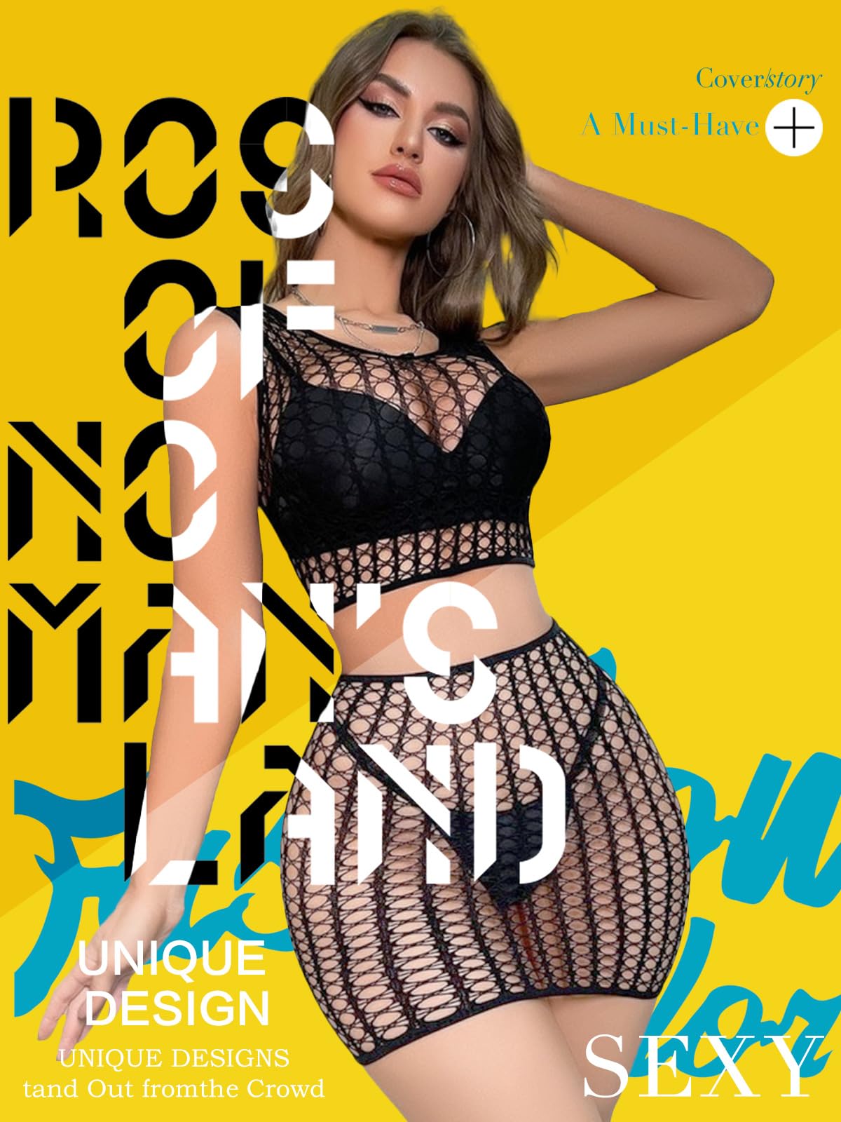 FasiCat Women's Mesh Lingerie Fishnet Babydoll Mini Dress Bodysuit See Through Shirts Long Sleeves Lingerie Bodysuit Cover Up: Black1887
