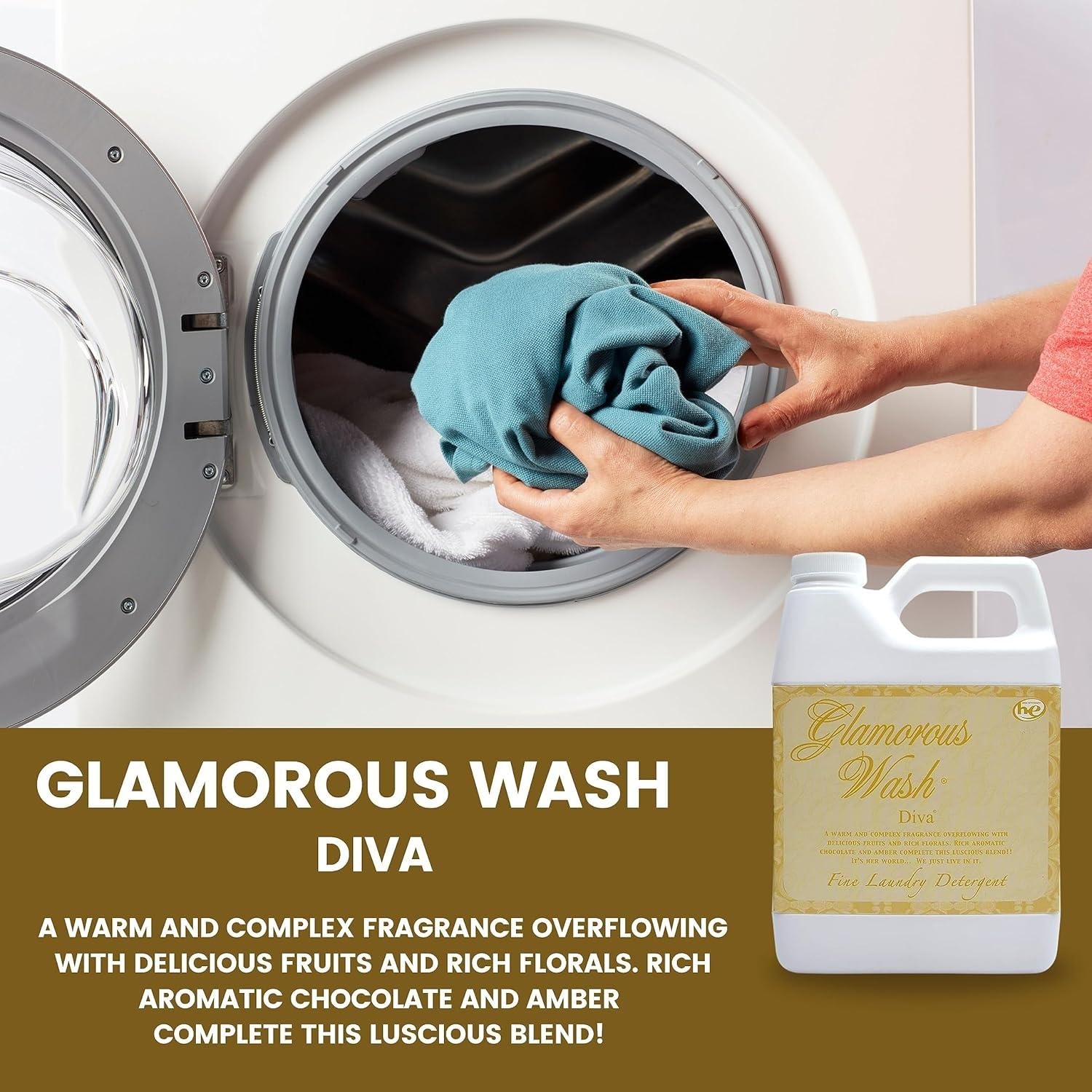 Tyler Candle Company Glamous Laundry Detergent, Diva, Liquid, 32 FL Oz HE Safe/with Dryer Sachet Single Pouch fl