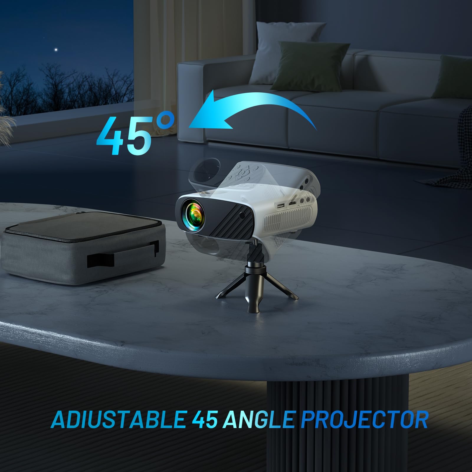 Mini Projector for iPhone, ELEPHAS 2024 Upgraded 1080P HD Projector, 8000L Portable Projector with Tripod, Movie Projector Compatible with Android/iOS/Windows/TV Stick/HDMI/USB: WhiteBlack