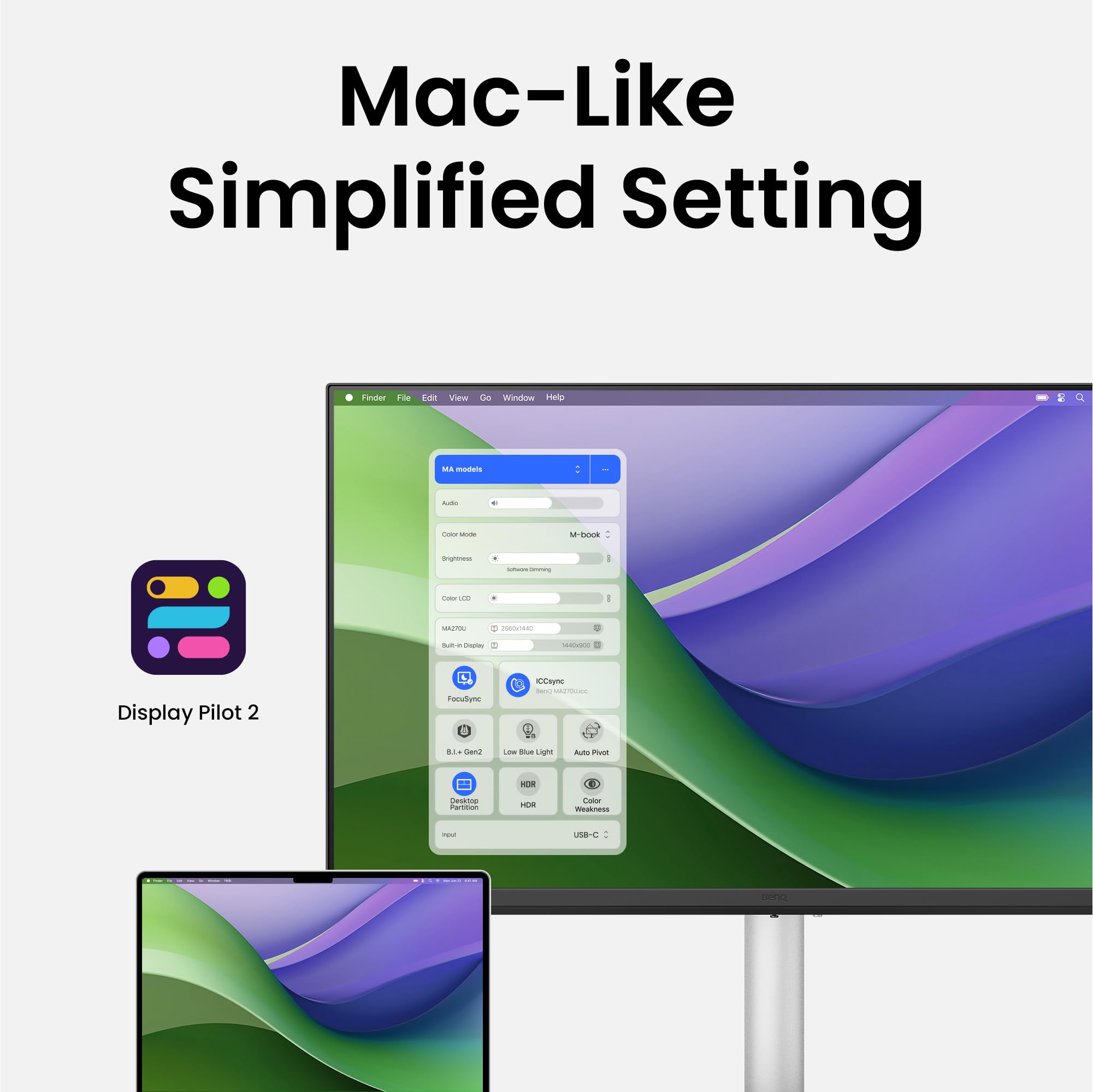 BenQ MA270U 27" 4K 3840x2160 Monitor, for MacBook® Pro/Air, Dual USB-C, 90W Power Delivery, Mac Color Match, USB Hub, Brightness & Volume Control on Mac, Height & Tilt Adjustable Stand, P3 Color Gamut: 32" 4K | 90W USB-C | Mac Color