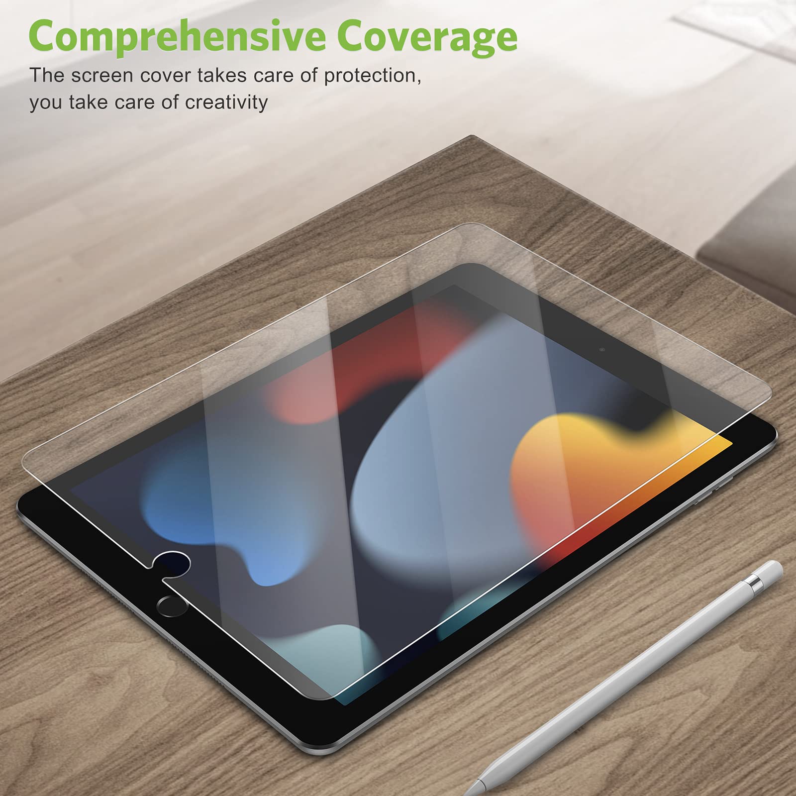 apiker 2 Pack Screen Protector for iPad 9th 8th 7th Generation 10.2 Inch, Tempered Glass Film for iPad 9 8 7 (2021/2020/2019), Case Friendly & Apple Pencil Compatible