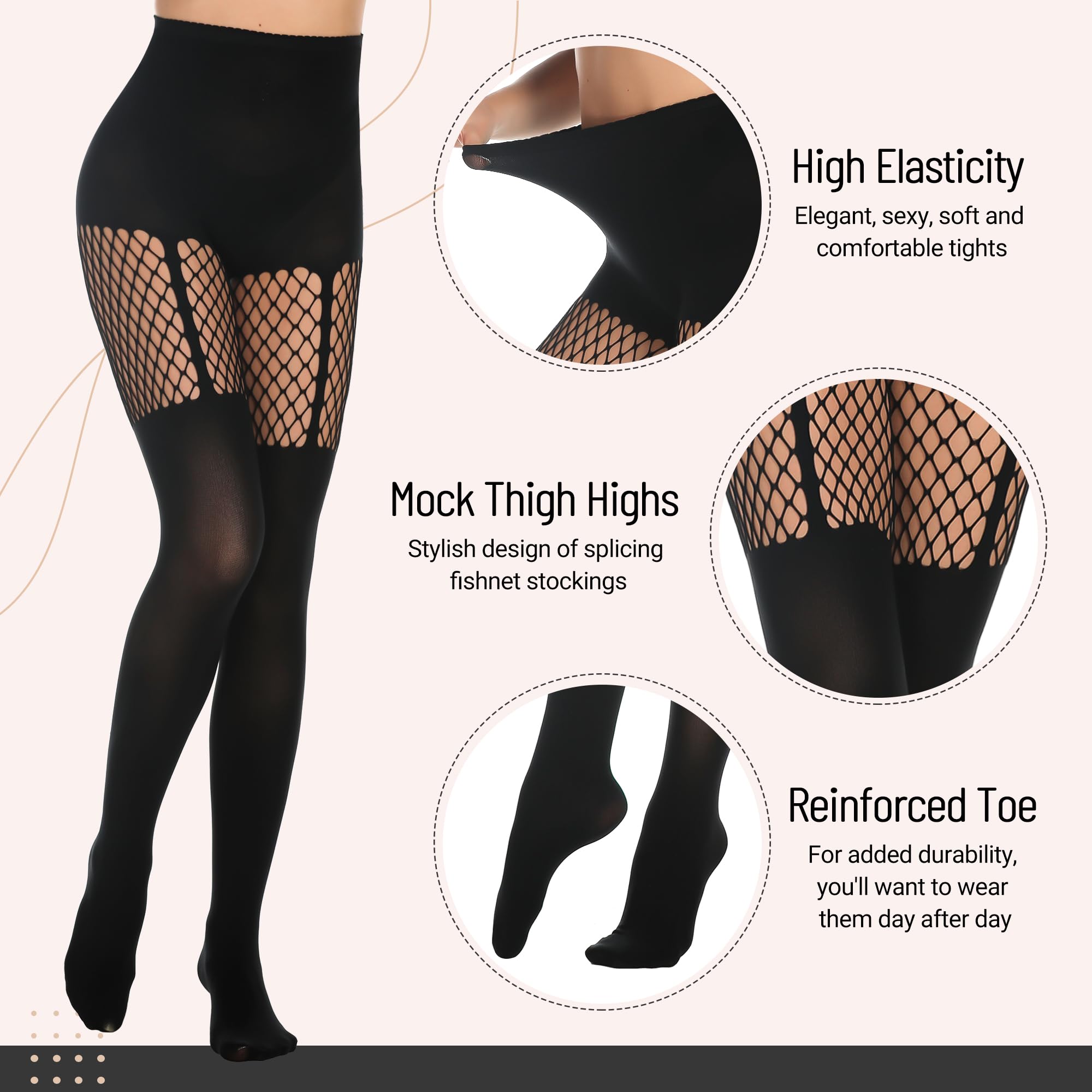 MANZI Womens Faux Thigh High Fishnet Stockings Stitching Opaque Pantyhose Mock Over the Knee Goth Striped Suspender Tights: MANZI Womens Faux Thigh High Fishnet Stockings Stitching Opaque Pantyhose Mock Over the Knee Goth Striped Suspender Tights