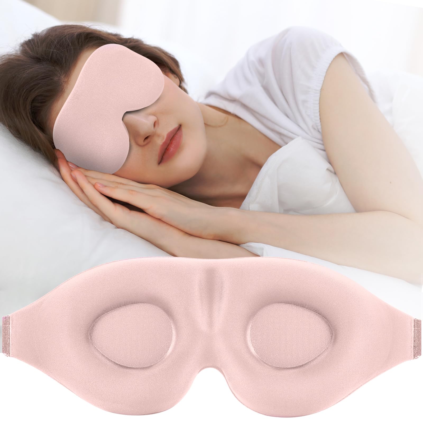 ZGGCD Sleep Mask for Side Sleeper, Light Blocking Sleeping Eye Mask for Women Men, 3D Contoured Cup Night Blindfold, Luxury Eye Cover Eye Shade with Adjustable Strap for Travel, Nap, Pink