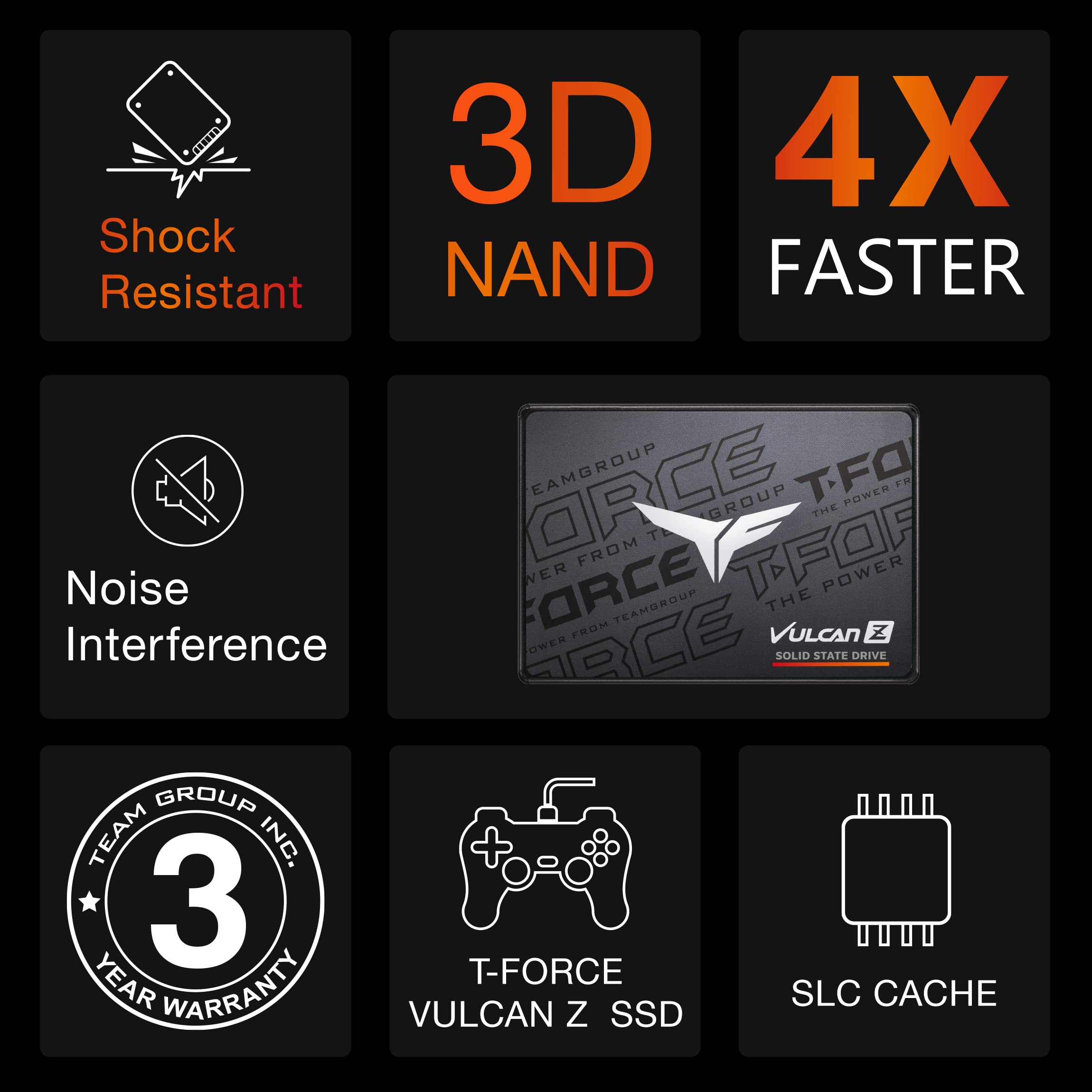 TEAMGROUP T-Force Vulcan Z 2TB SLC Cache 3D NAND TLC 2.5 Inch SATA III Internal Solid State Drive SSD (R/W Speed up to 550/500 MB/s) T253TZ002T0C101: 2tb Vulcan Z