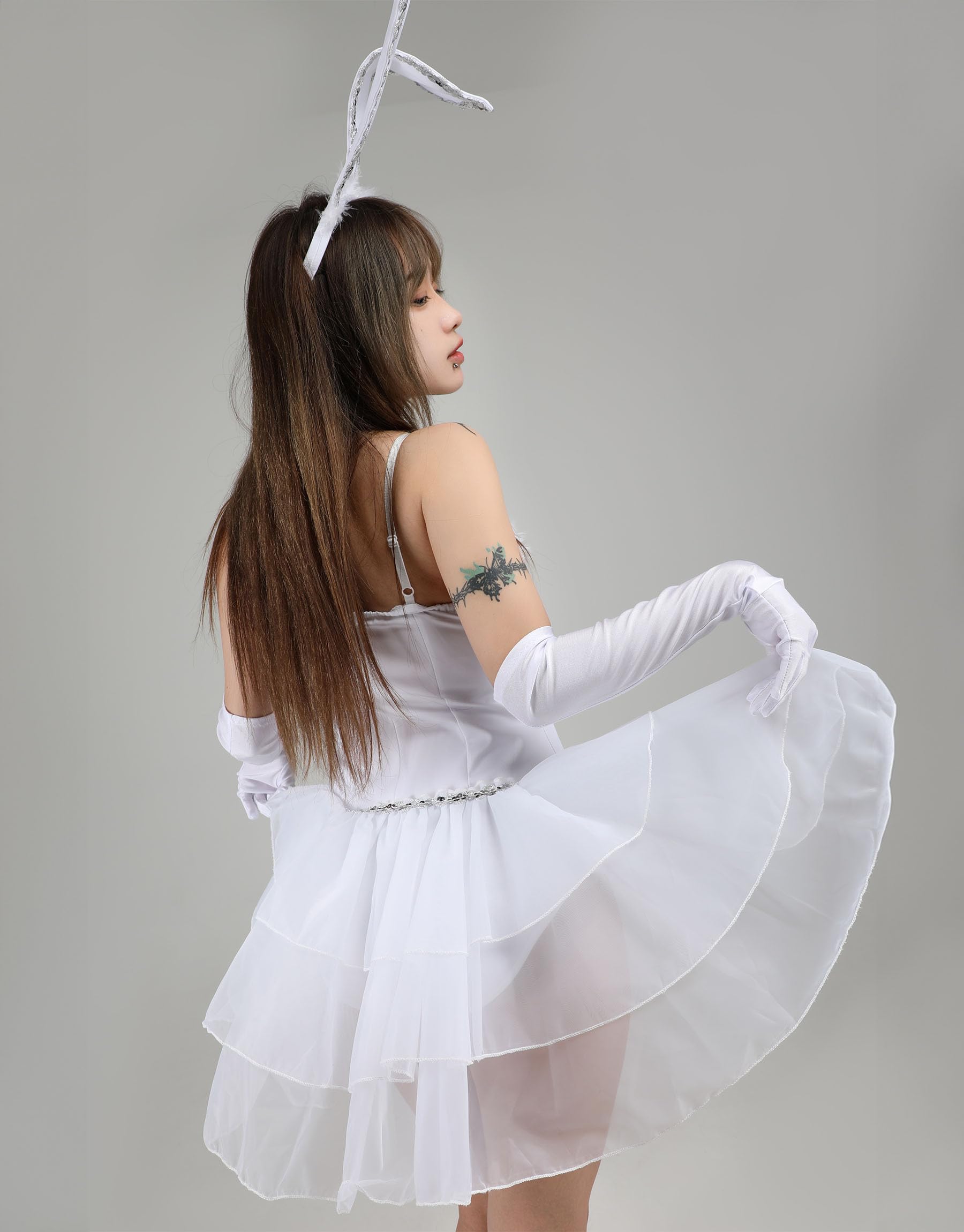 Mobbunny Christmas Bride Bunny Cosplay Bodysuit with Gloves Headband and Choker Bunny Costume: Small