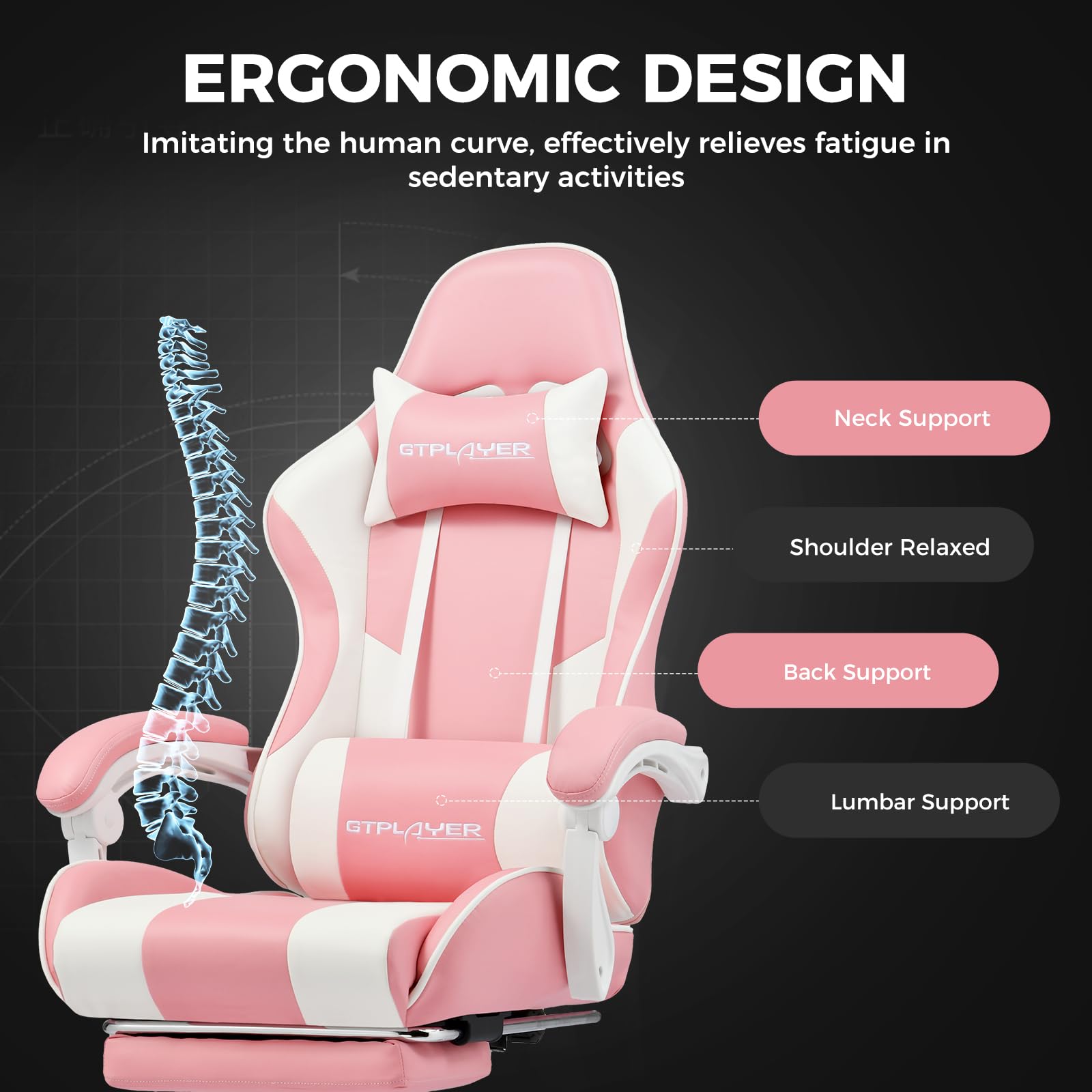 GTPLAYER Gaming Chair, Computer Chair with Footrest and Lumbar Support, Height Adjustable Game Chair with 360°-Swivel Seat and Headrest and for Office or Gaming (Faux Leather, )