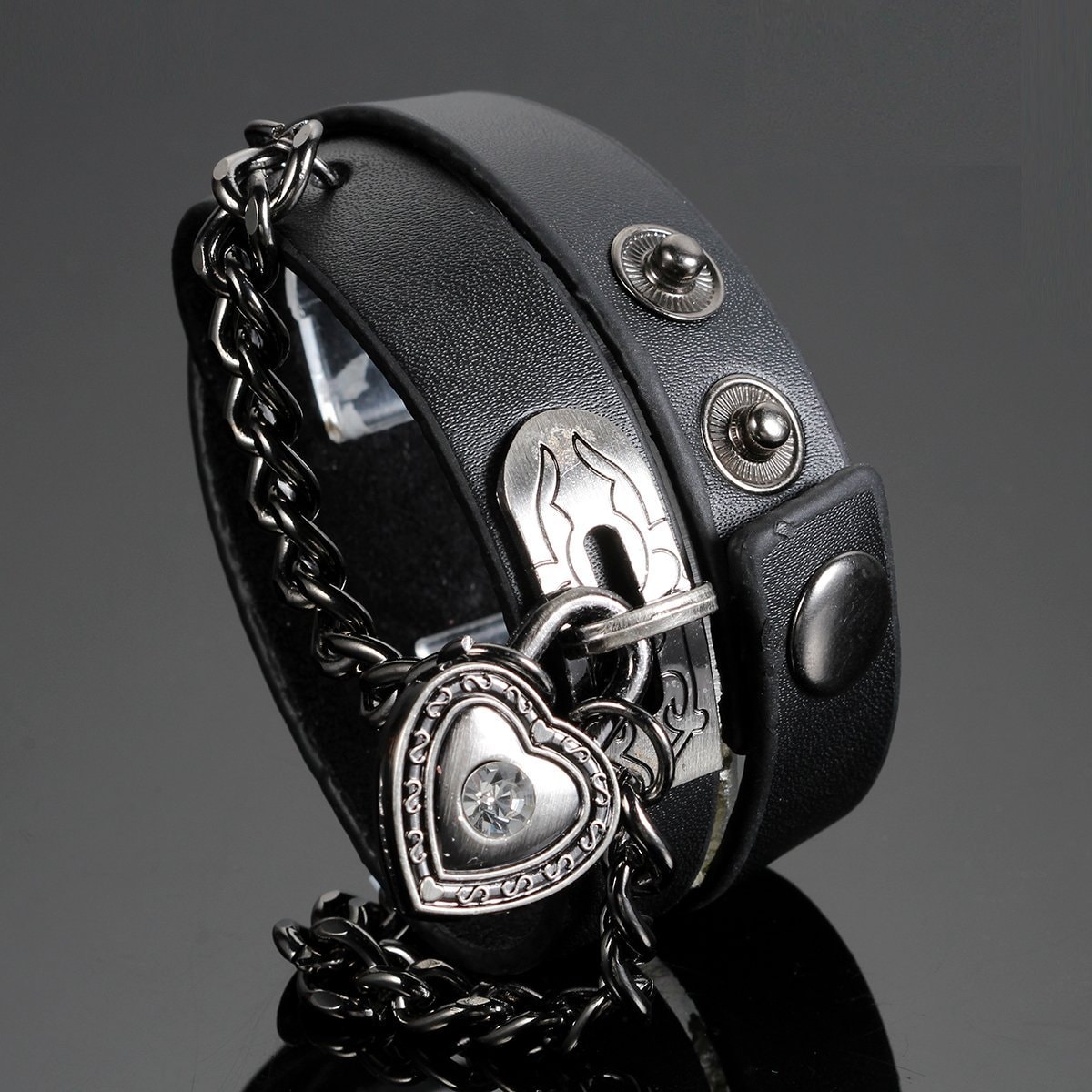 Flongo Womens Men's Fashion Punk Alloy Cool Gothic Heart-Shape Lock Link Leather Collar Choker Necklace: Flongo Womens Men's Fashion Punk Alloy Cool Gothic Heart-Shape Lock Link Leather Collar Choker Necklace