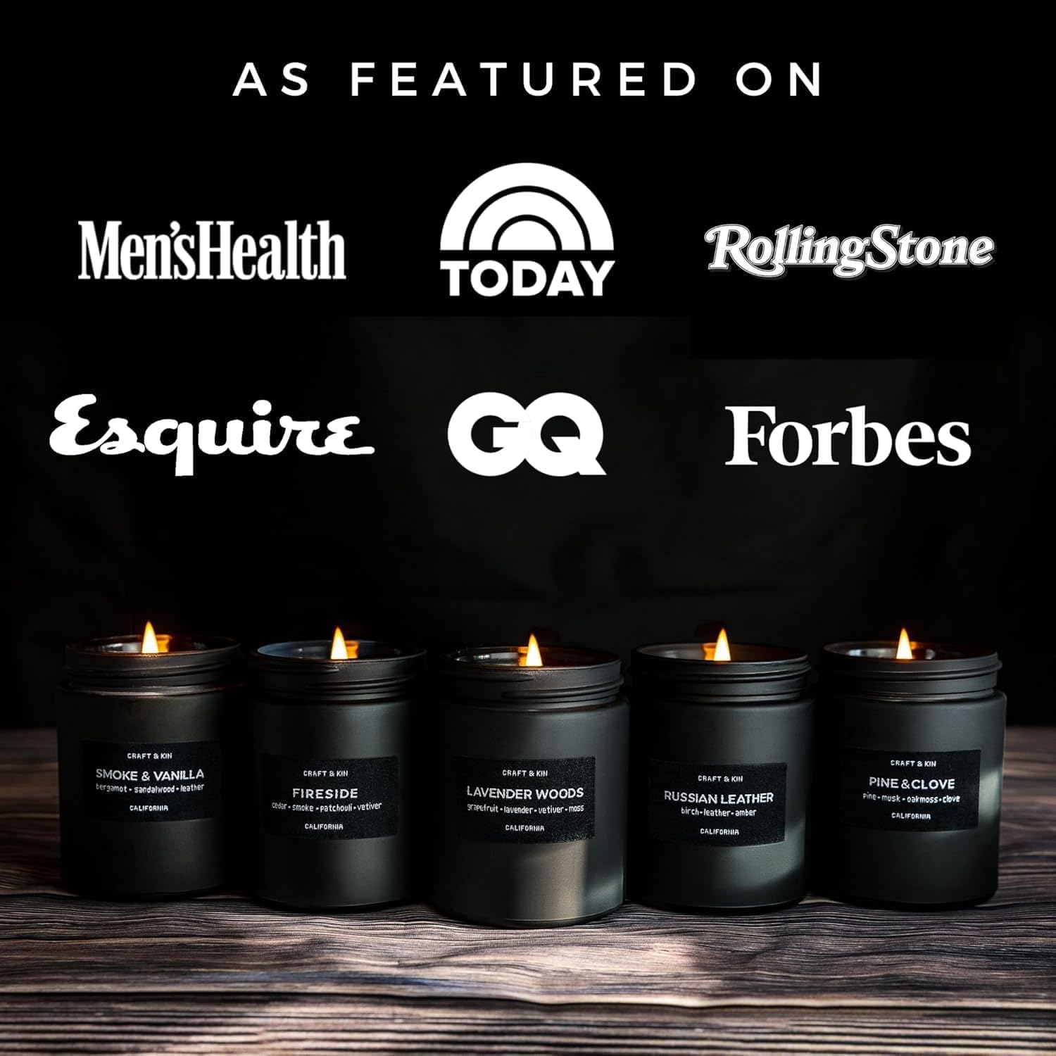 Craft & Kin Premium Lavender Woods Candle | Black Spring Scented Candles for Men | Long Lasting with 45 Hour Burn Time, 7.6oz | Made with Soy | Aromatherapy at Home | Gifts for Men