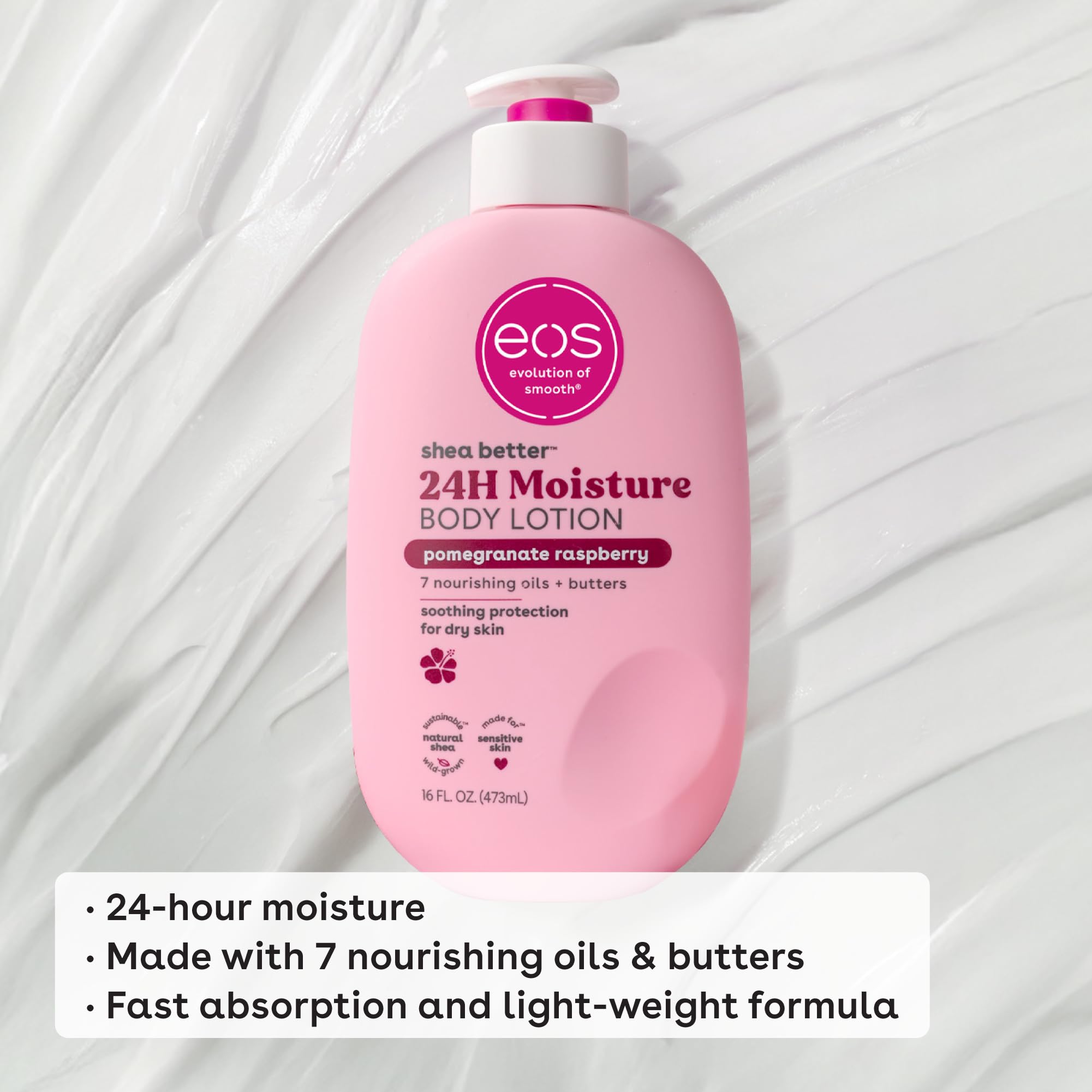 eos Shea Better Body Lotion Pomegranate Raspberry, 24-Hour Moisture Skin Care, Lightweight & Non-Greasy, Natural Shea, Vegan, 16 fl oz: Pomegranate Raspberry 16 Fl Oz (Pack of 1)