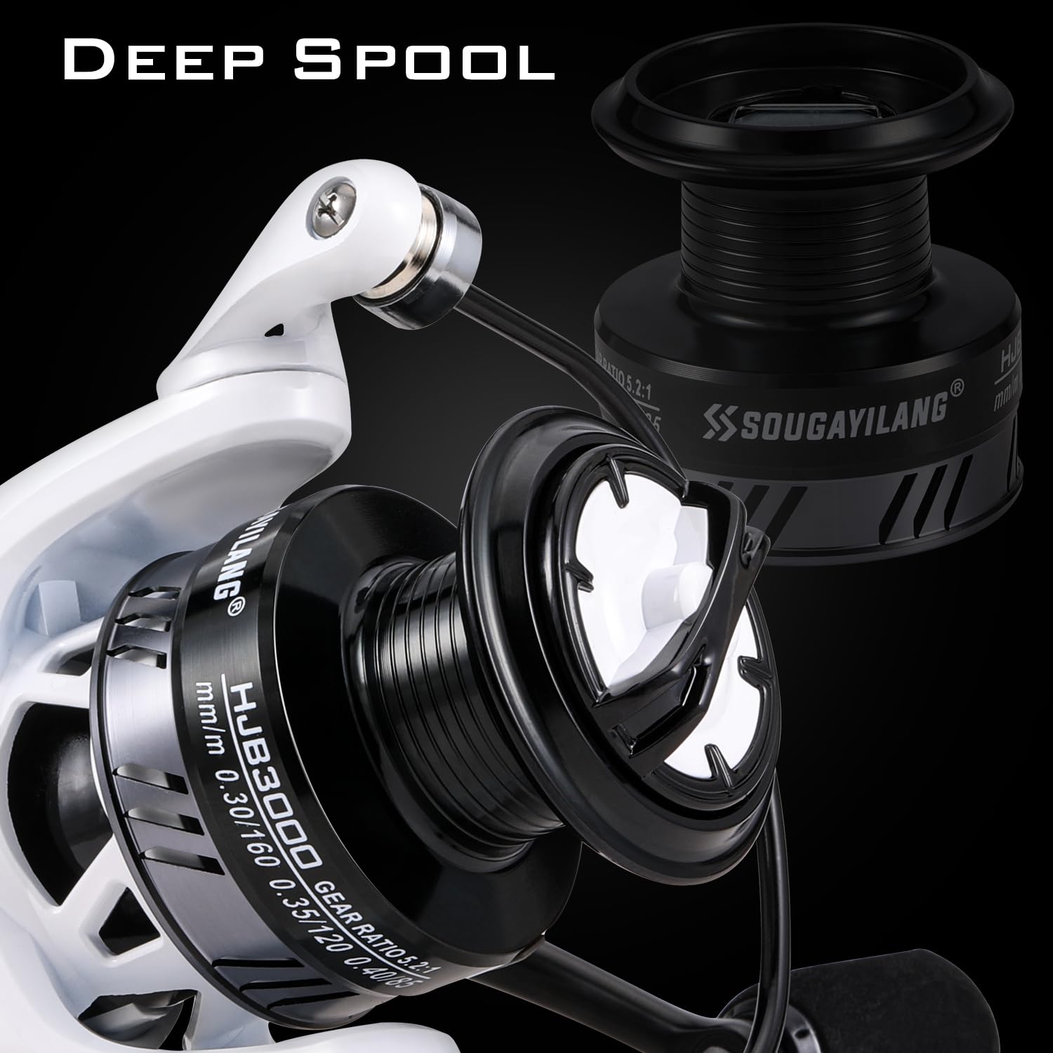 Sougayilang Spinning Reel and 2-Piece Fishing Rod Combo, Durable Graphite & Fiberglass Rod, Split-Grip Cork Handle,Right/Left Handle Position: White 7'00''-2000