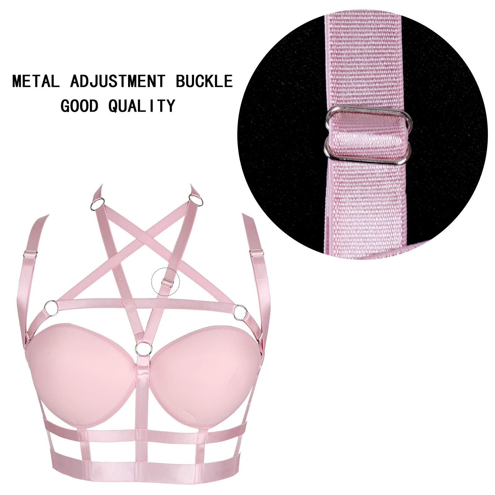 Woman's Body Harness Bra Lingerie cage Punk Goth Plus Size Festival Rave Pentagram Chest Strap Belt: Pink