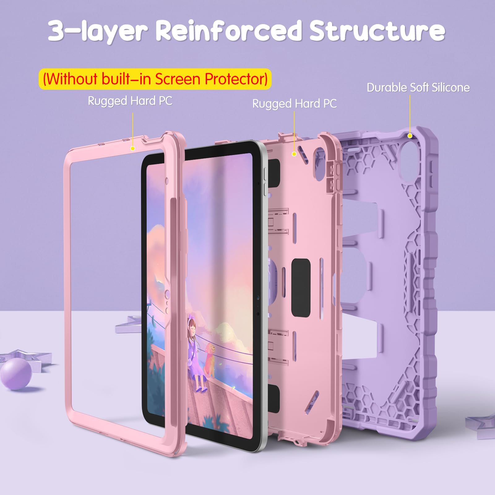 Fintie Kids Friendly Case for iPad (A16) 11th Generation 11 Inch (2025), iPad 10th Generation 10.9 Inch (2022), Fully-Body Rugged Heavy Duty Shockproof Protective Case with Kickstand, Purple