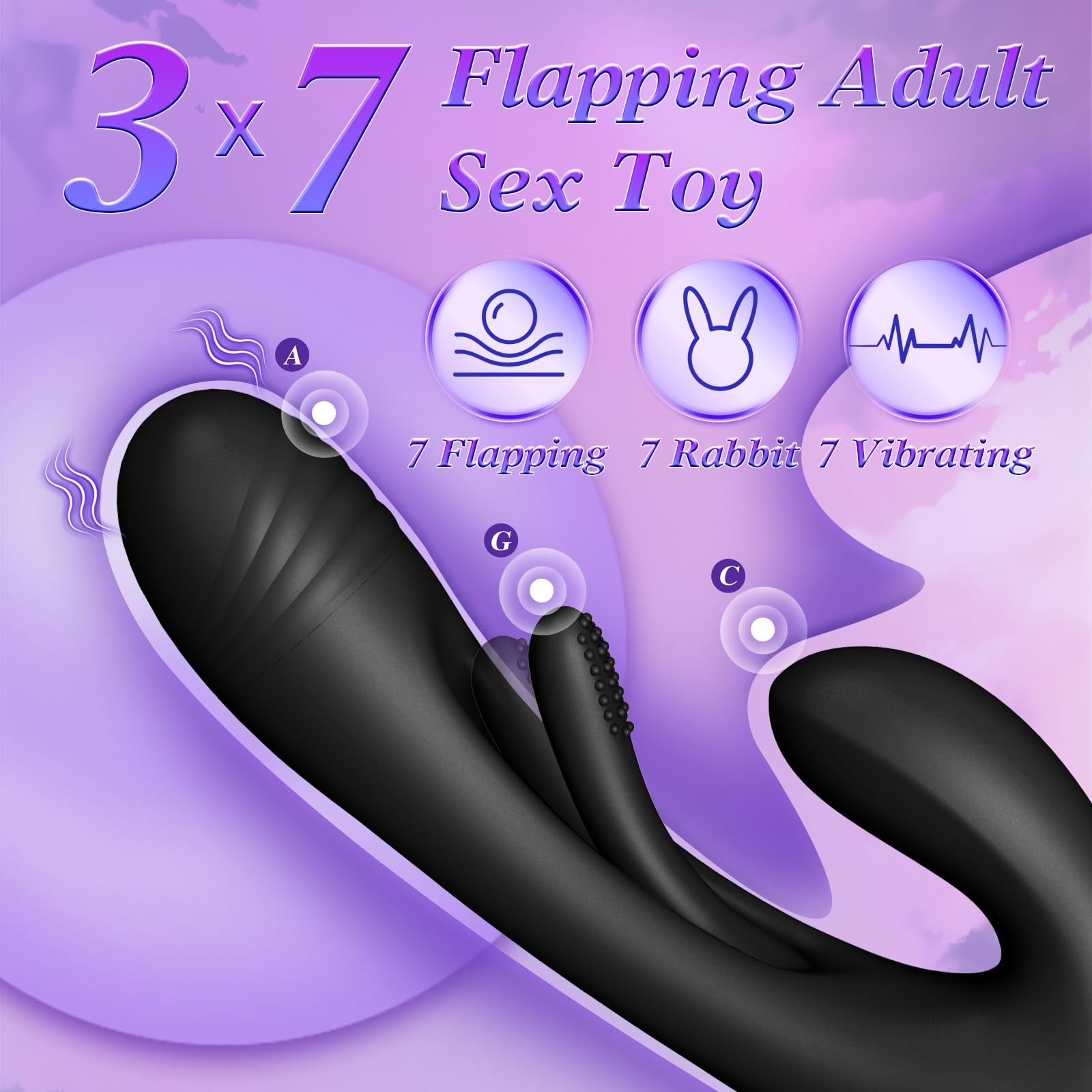 Vibrator Dildo Rabbit Sex Toys -LOVENOTE G Spot Vibrator Massager for Women Clitoral Nipple Stimulation, 3 in 1 Sex Toys with 14 Vibration & 7 Tongue Licking Flapping, Adult Product Aurieel (): Black