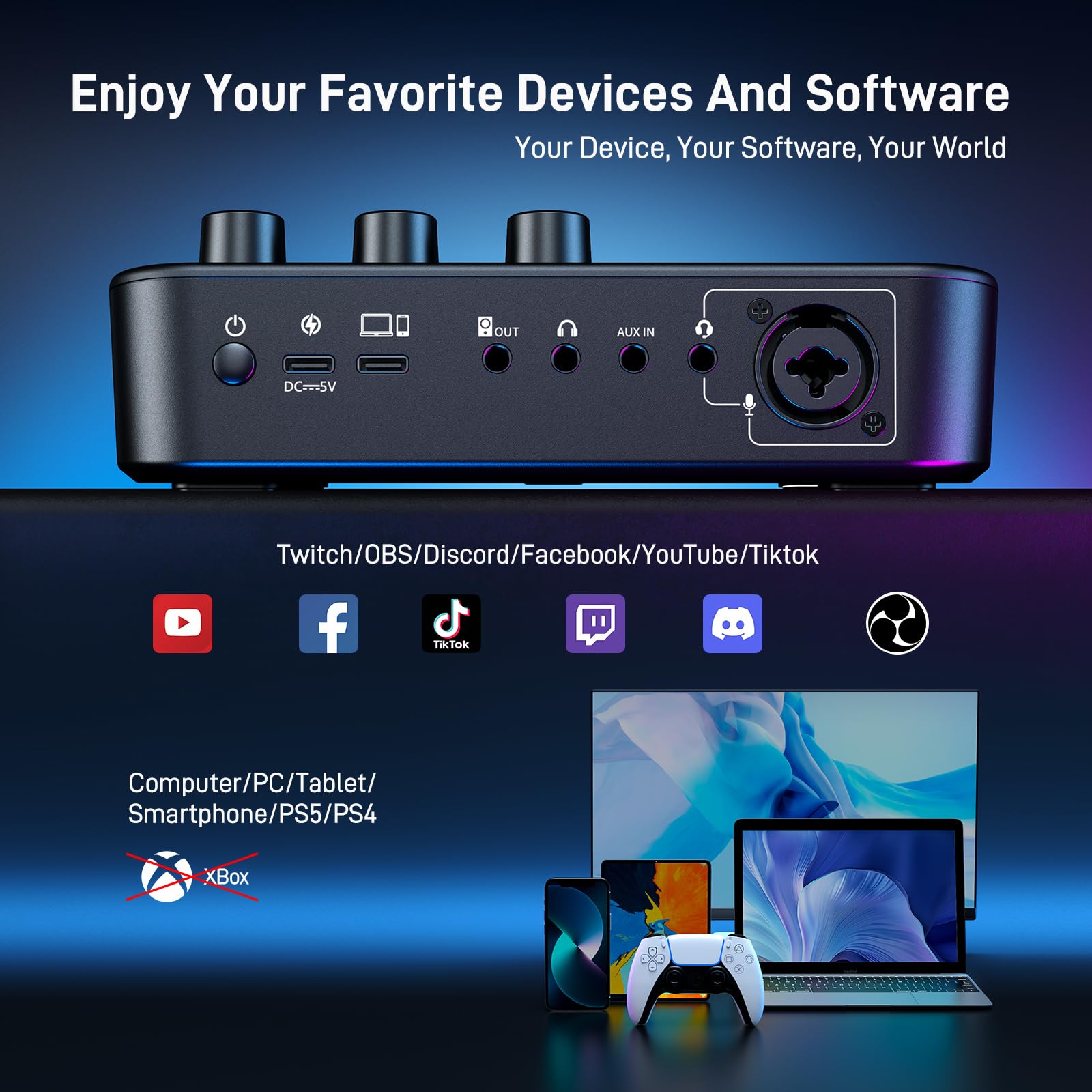MAONO Gaming Audio Mixer, Audio Interface with Pro-preamp, RGB, Bluetooth, 48V Phantom Power for Live Streaming, Podcasting, Content Create, Gaming MaonoCaster G1 NEO (Not for USB Mic) thumbnail 8