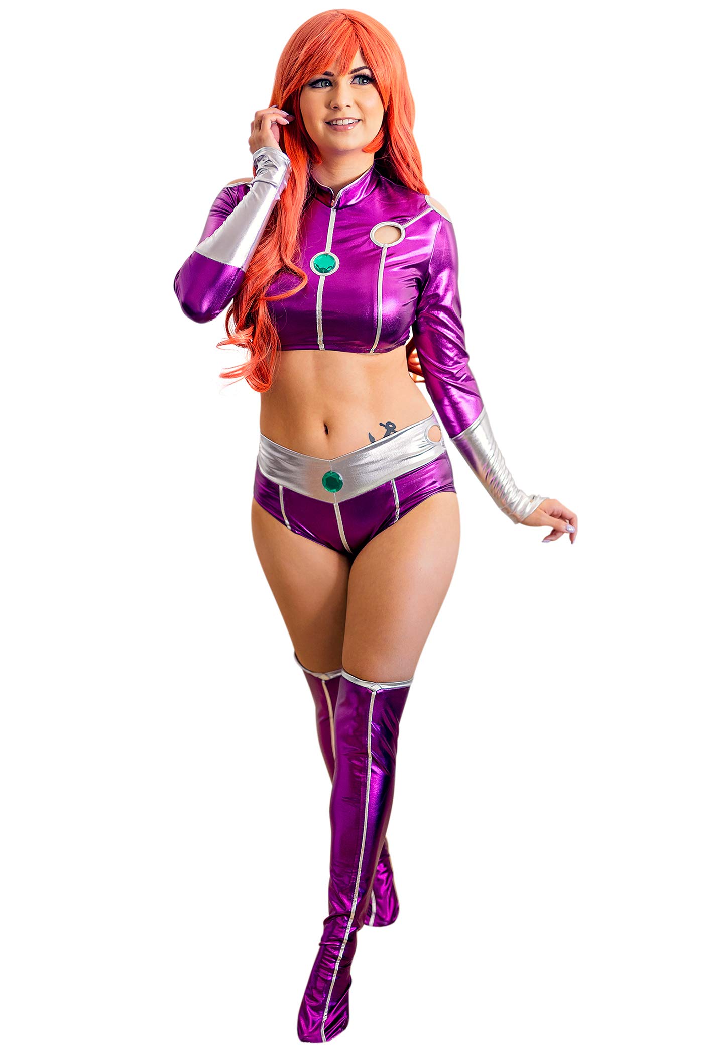 C-ZOFEK Women's Purple Hero Suit Cosplay Costume Crop top with Stockings for Halloween Christmas