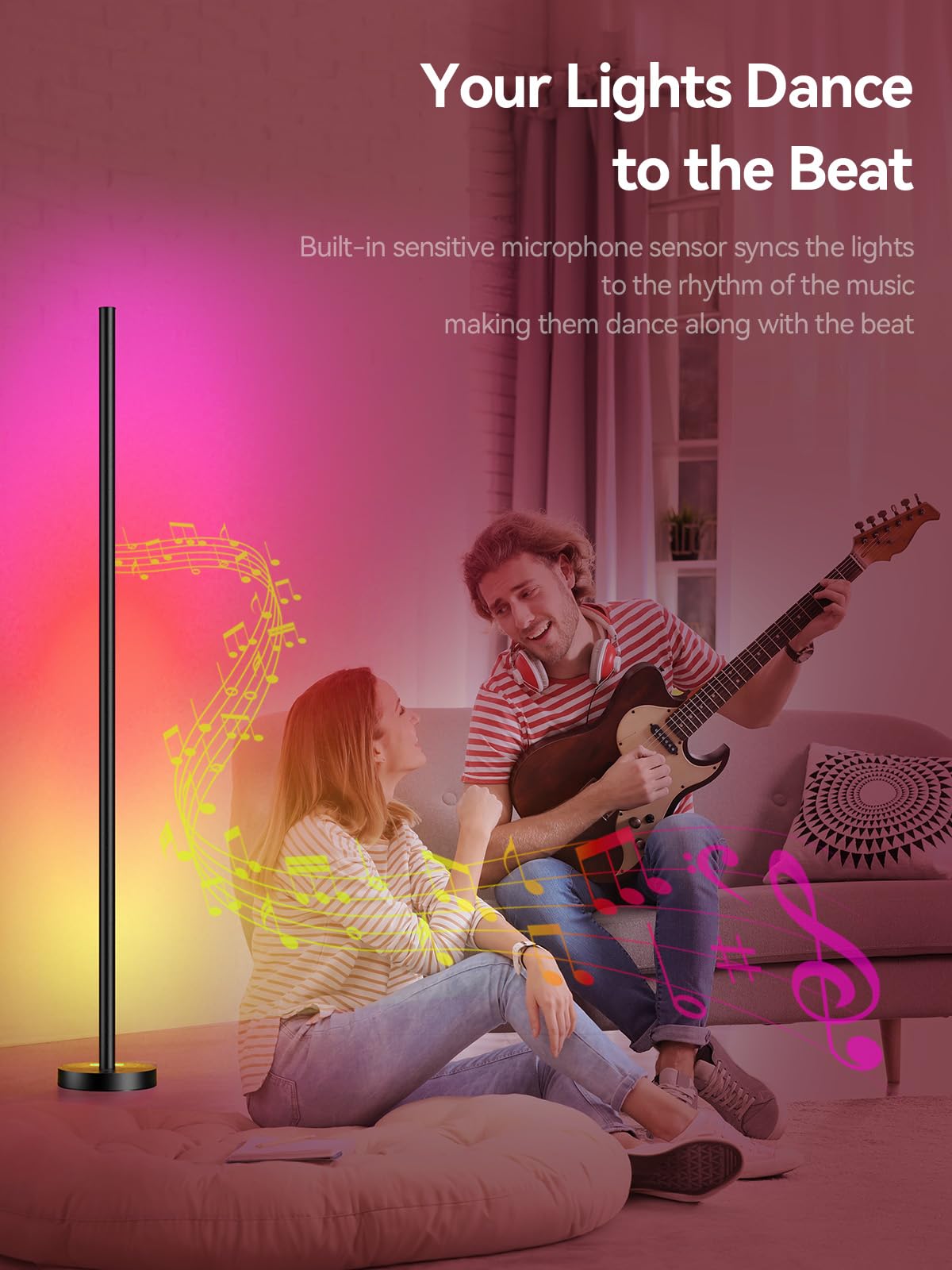 OIYN Smart RGBICW LED Corner Floor Lamp - 16 Million DIY Colors, 68+ Scenes, Music Sync, App & Remote Control, Color-Changing Ambient Lighting for Living Rooms, Bedrooms, and Gaming Rooms thumbnail 4