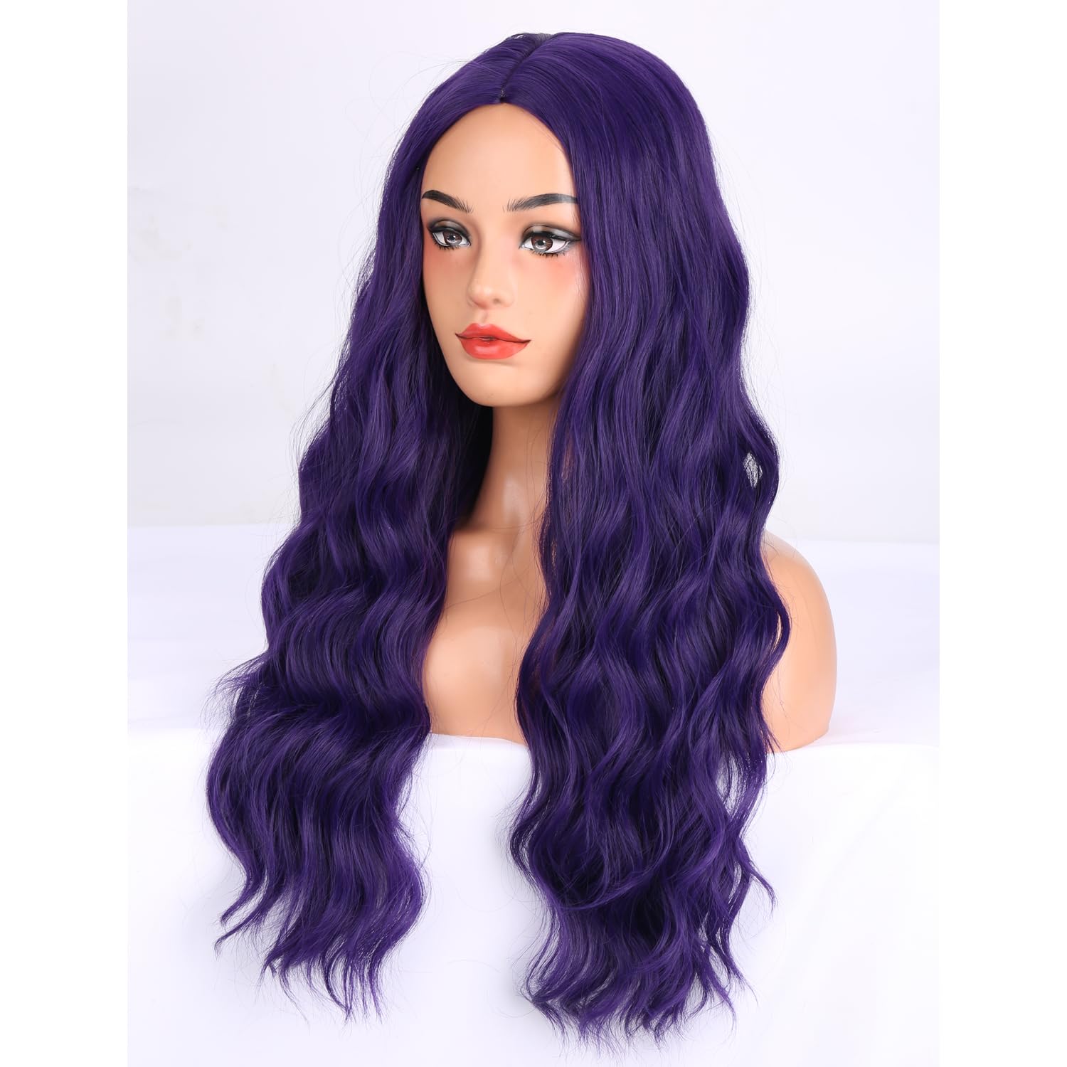 MAGQOO  Flame Fire Wig - Long Curly Wavy Ombre Wigs for Women & Girls - Middle Part, Heat Resistant, High Density Synthetic Wigs: Dark Purple