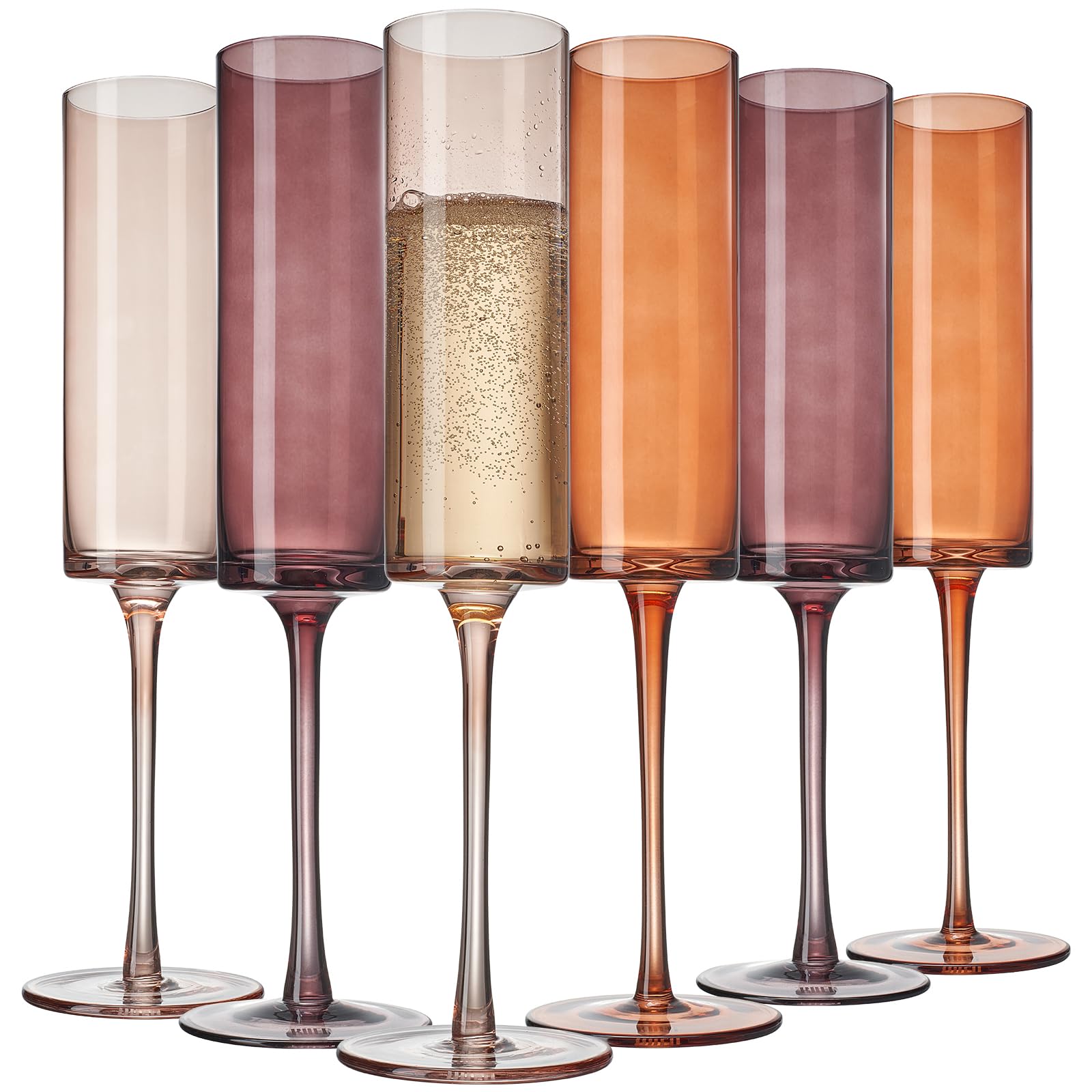 Khen Venus Glasses Luxury Glassware - Set of 6 - Everyday, Winter Gift Her, Mom, Wife, Girlfriend, Special Celebrations Drinkware, Textured Glass, Brown Style Amber Colored -Champagne Flute 6oz: Champagne Flutes