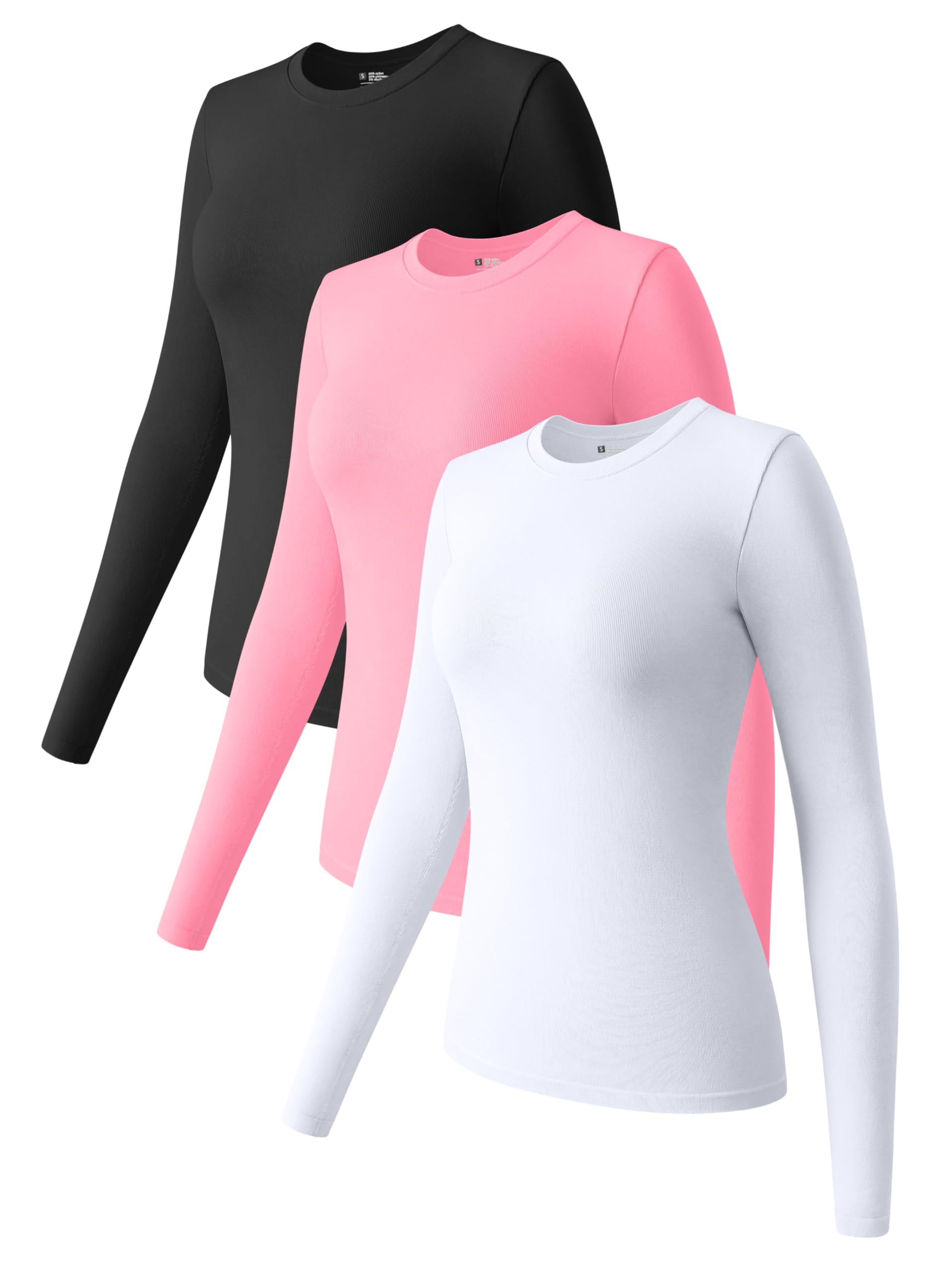 OQQ Womens 3 Piece Long Sleeve Tops Crew Neck Stretch Fitted Underscrubs Layer Tee Shirts 2025 Casual Outfits - Image 1