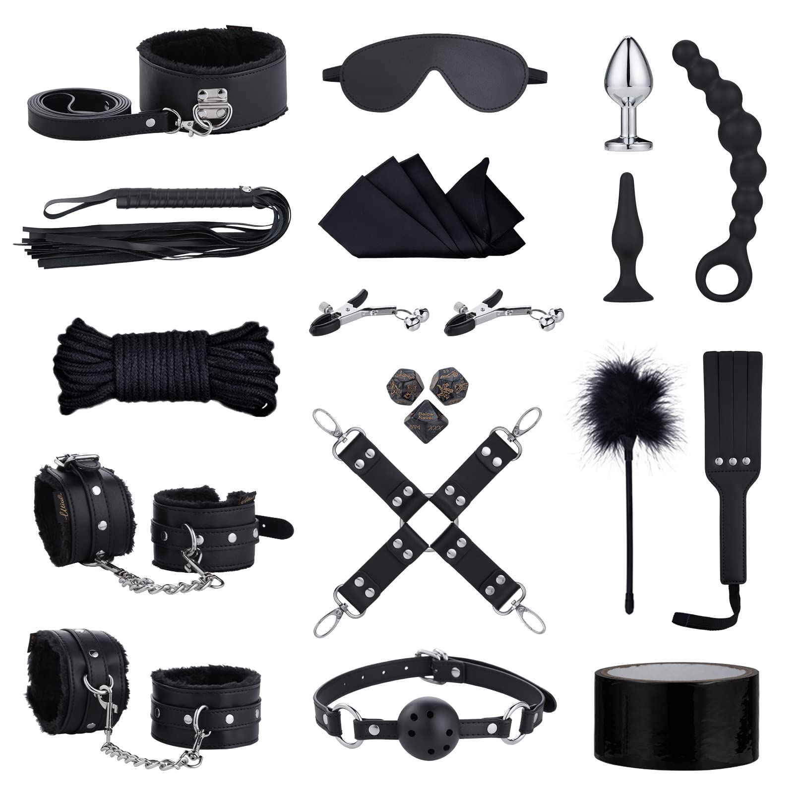 Sex Bondage BDSM Kit Restraints - UTIMI Upgrade Restraint Sets with Adjustable Handcuffs Collar Ankle Cuff Dice Beads Anal Plug Adult Games Sex Toys for Men Women and Couples Foreplay | 17PCS