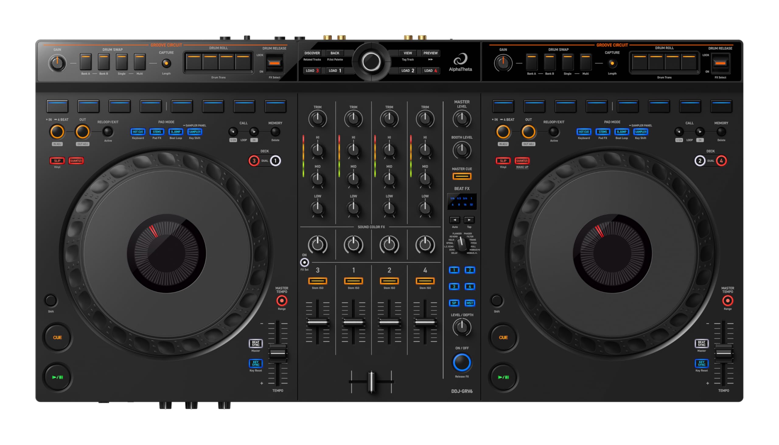 AlphaTheta DDJ-GRV6 4-channel performance DJ controller thumbnail 1