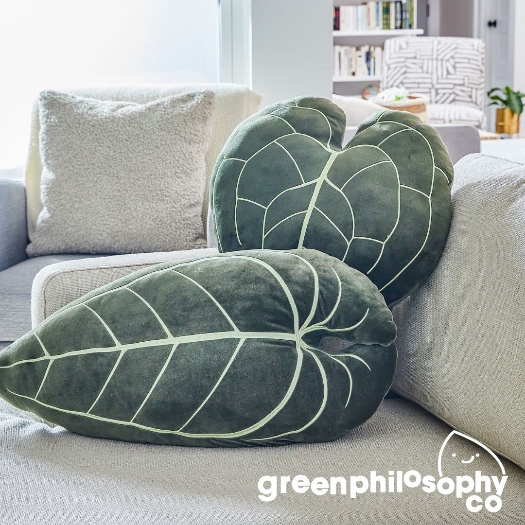 Green Philosophy Co. Plush Succulent Leaf Pillow 3D Accent Anthurium Warocqueanum Plant Throw Pillows for Couch Sofa Living Room Home Decor for Plant & Garden Lovers, Green Thumb Family & Friends