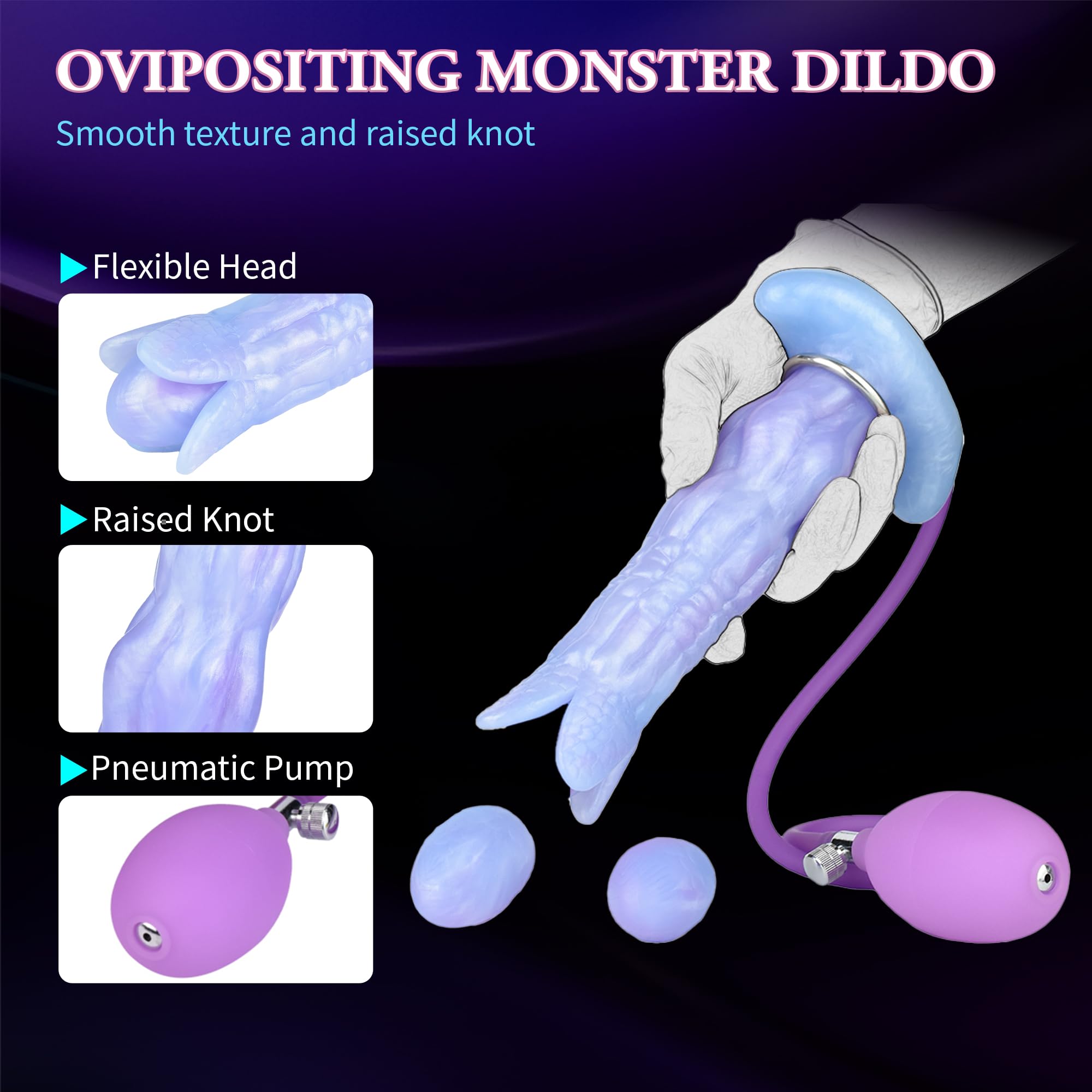 Dragon Dildo Pneumatic Monster Ovipositor with 5 Eggs, 8.1inch Silicone Ovipositing Tentacle Dildo Inflatable Anal Plug Adult Sex Toys for Women G Spot and Men