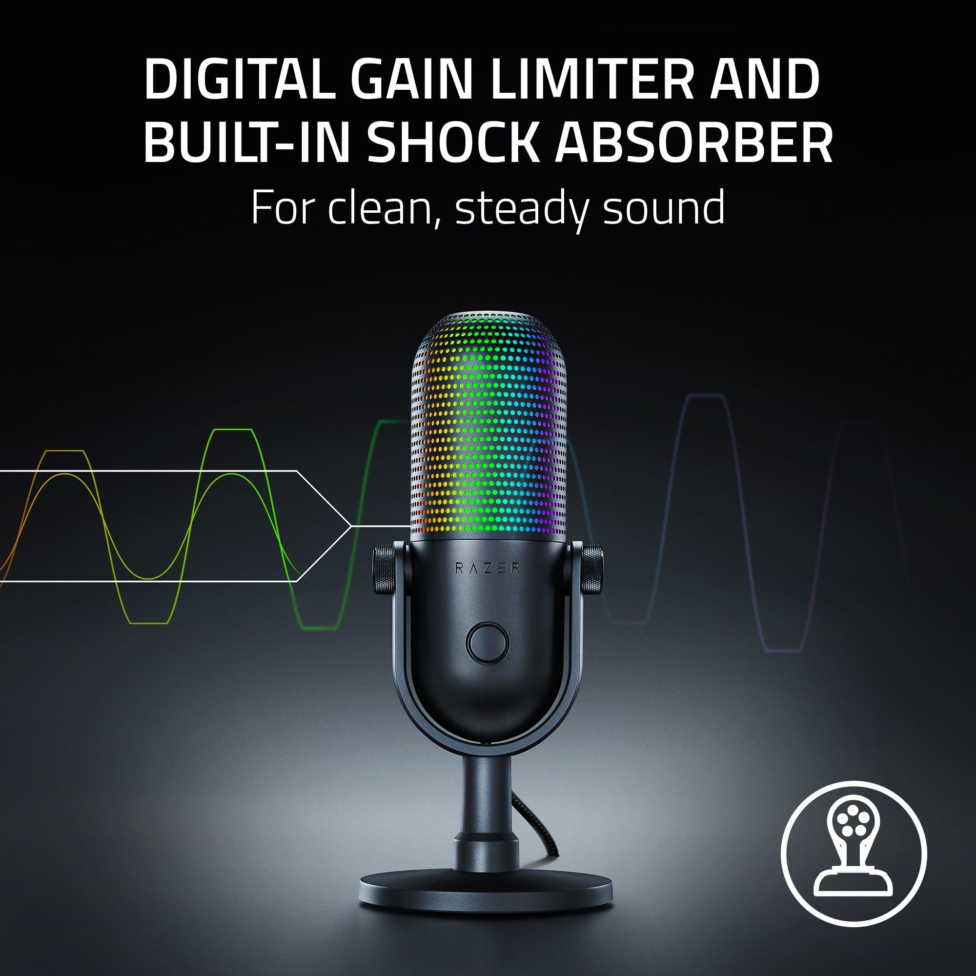 Razer Seiren V3 Chroma RGB USB Microphone: Stream & Game Reactive Lighting - Tap-to-Mute Sensor - Condenser Mic - Digital Gain Limiter & Shock Absorber - PC, Discord, OBS Studio, XSplit -: Black