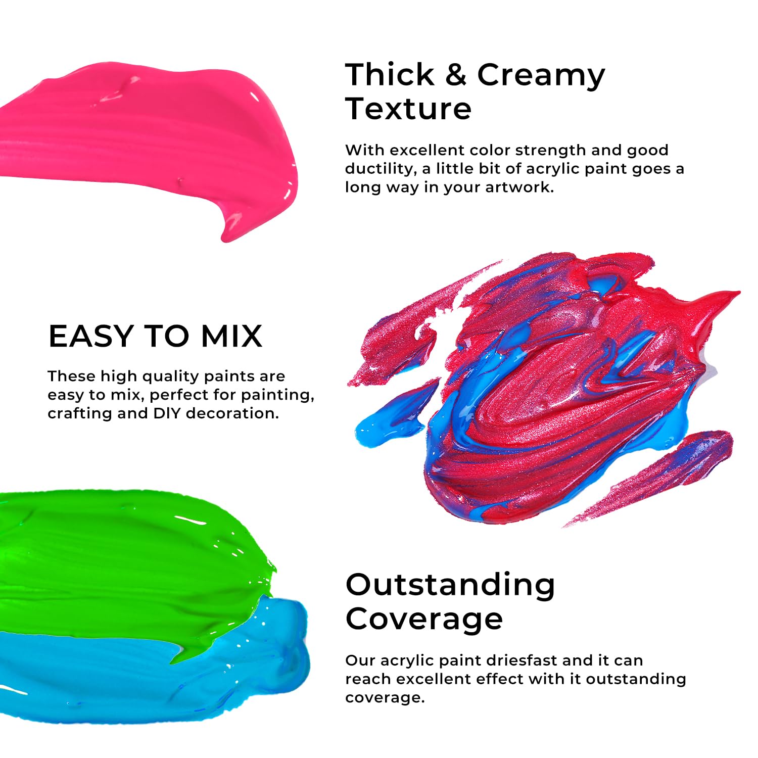 ARTME Acrylic Paint Set, 60 Colors in 2oz/60ml Bottles, Non Toxic, Waterproof, Rich Pigments Acrylic Paint for Artists, Students, Beginners Painting on Rocks Canvas Wood Clay Fabric Ceramic Crafts thumbnail 3