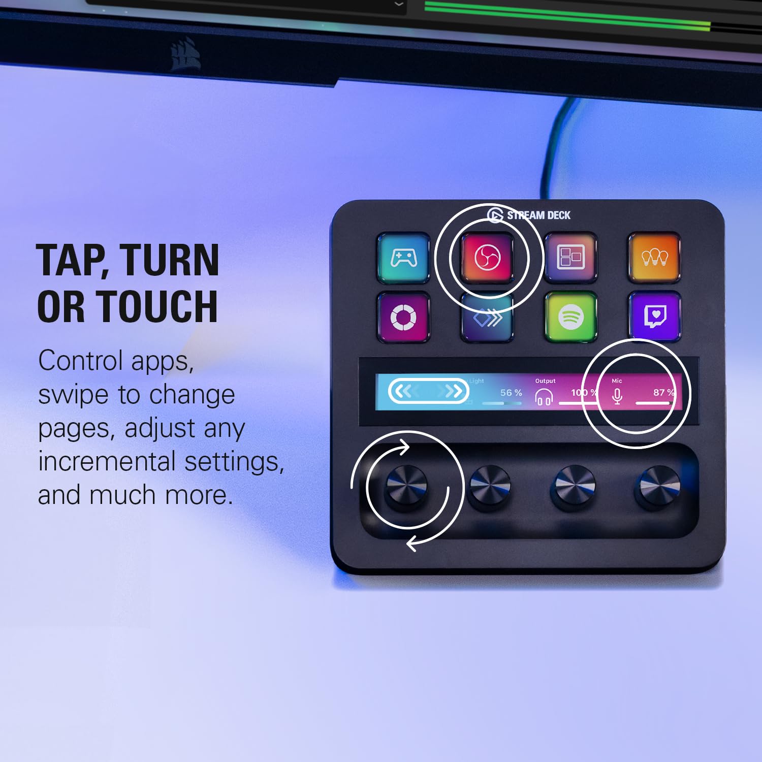 Elgato Stream Deck +, Audio Mixer, Production Console and Studio Controller for Content Creators, Streaming, Gaming, with customizable touch strip dials and LCD keys, works with Mac and PC: Audio Mixing (USB Mic) Controller + Condenser Microphone