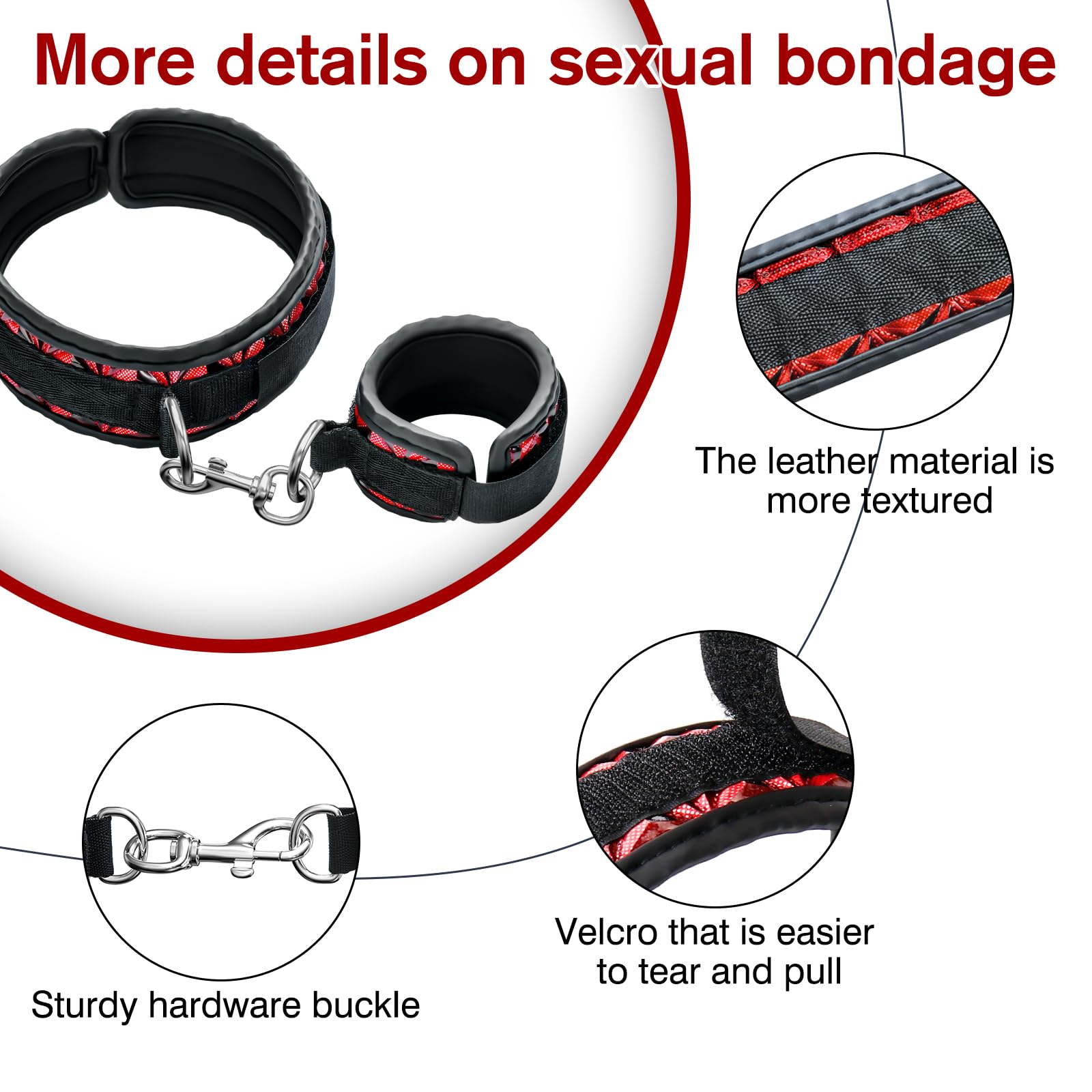 Sex Bondage Wrist & Thigh Cuffs BDSM Restraints Set, Sex Toys for Women with Adjustable Leg Straps Handcuffs for Couple Beginner SM Game Play: Red Black