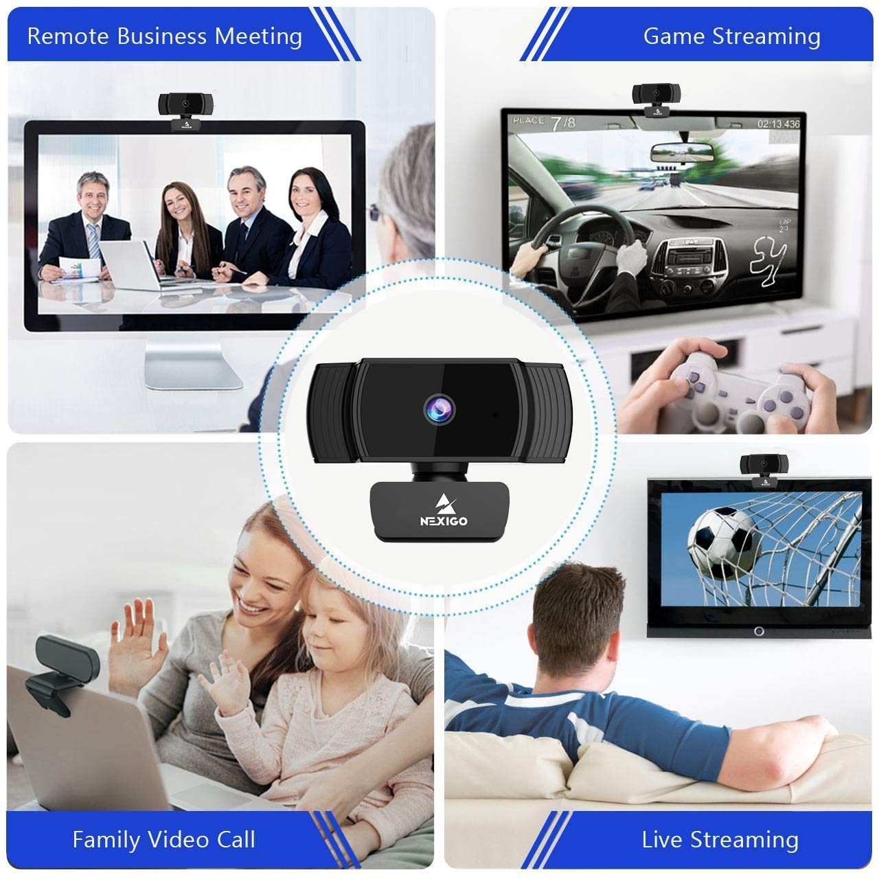 NexiGo Zoom Certified, N950P (Gen 2) 4K Zoomable Webcam, RF Remote, Sony_Starvis Sensor, 5X Digital Zoom, Pro Web Camera with Dual Stereo Mics, for Zoom Skype Teams Twitch: 1080P Webcam
