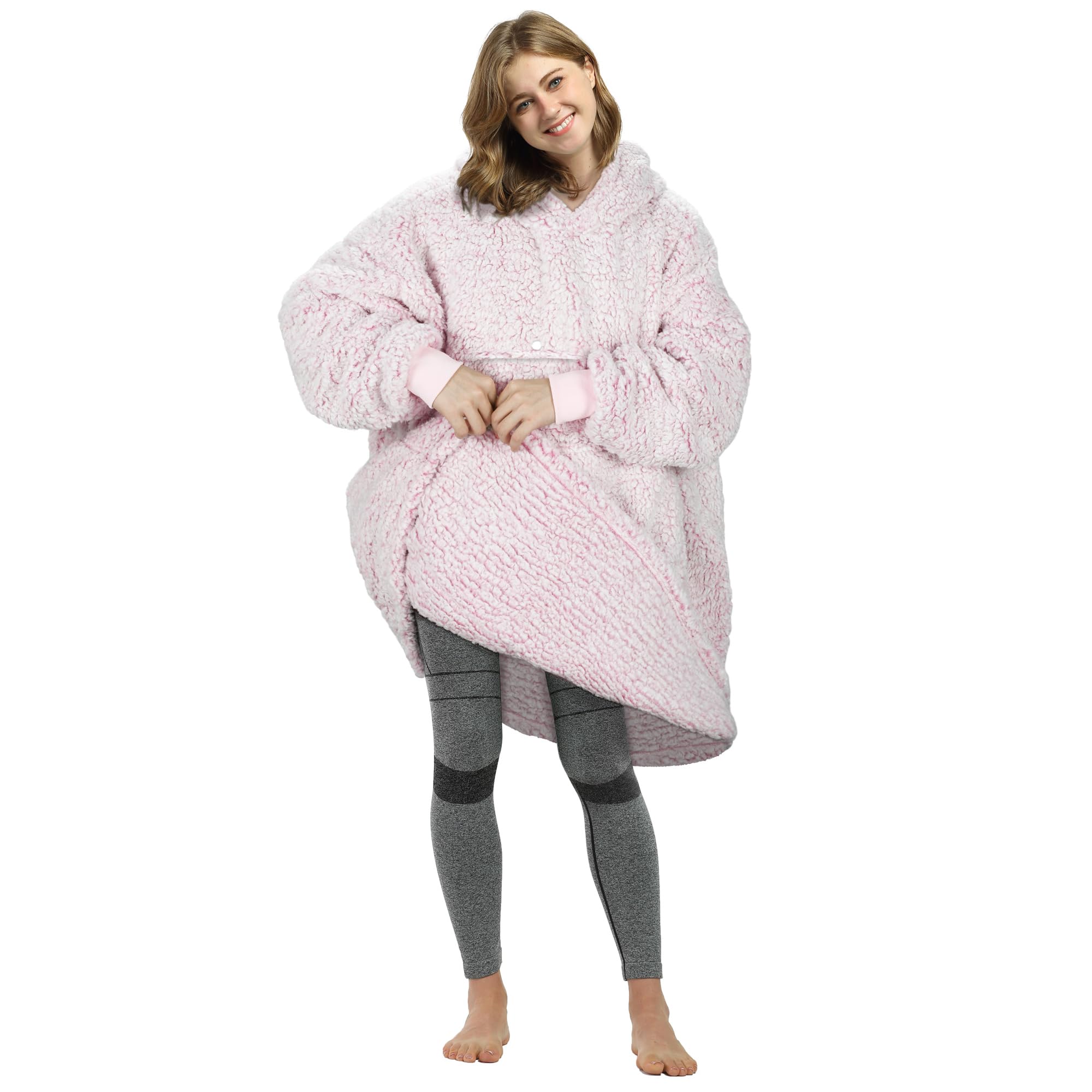 Catalonia Oversized Blanket Hoodie Sweatshirt, Wearable Sherpa Lounging Pullover for Adults Women Men: One Size Ombre Pink