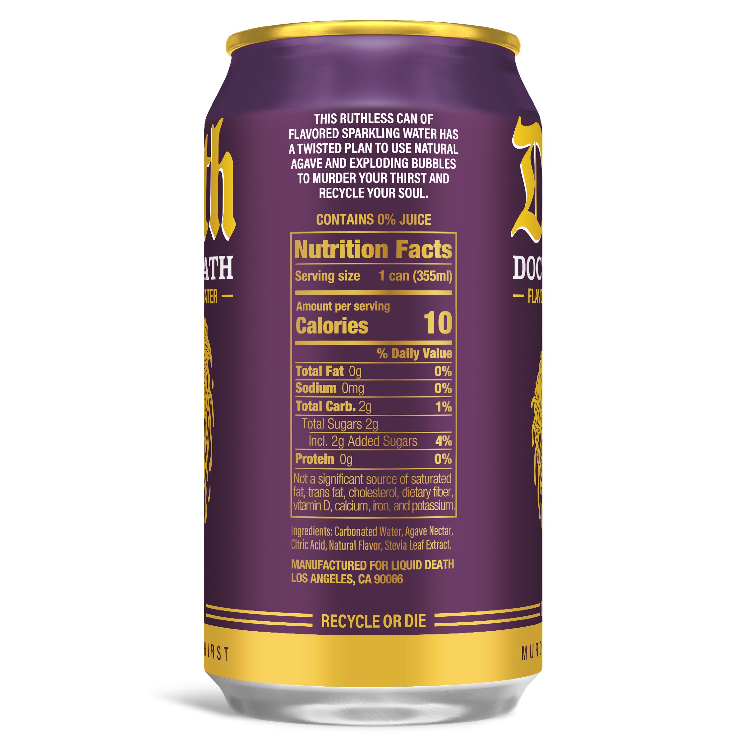 Liquid Death, Doctor Death, Soda-Flavored Sparkling Water, 12-Pack (12oz Cans), Low Calorie & No Artificial Sweeteners: Doctor Death 12 Fl Oz (Pack of 12)