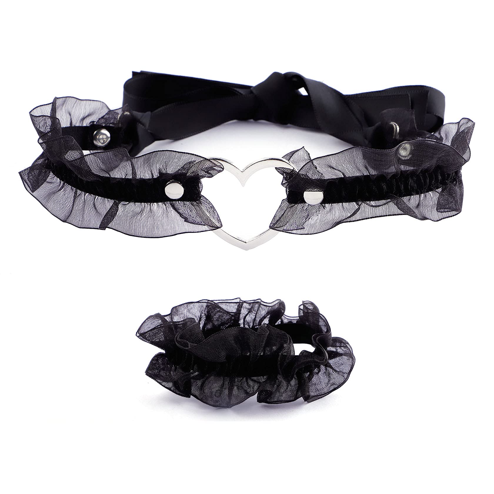 MILAKOO Black Punk Choker Charm Stretch Gothic Tattoo Chokers Necklace and Bracelet Set for Women: C-Black
