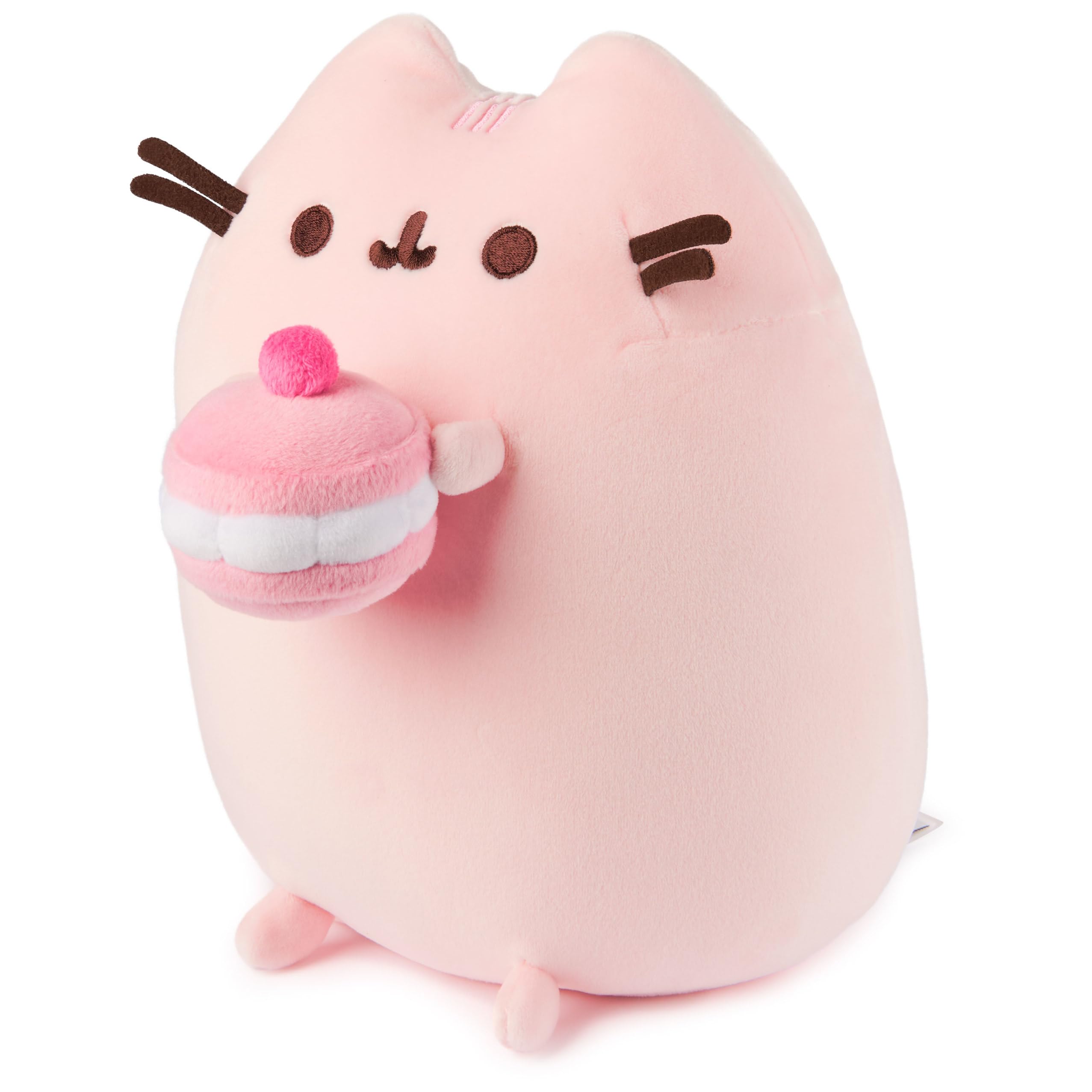 GUND Pusheen Cherry Macaron Squisheen Plush, Squishy Toy, Collectible Dessert Food Toy, Cat Stuffed Animal for Ages 8 and Up, Pink, 9.5”