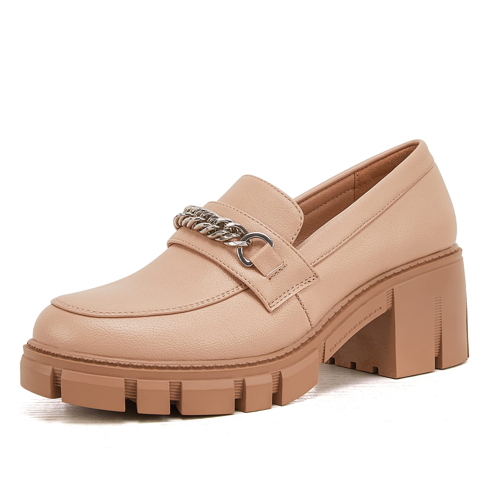 TINSTREE Platform Loafers for Women with Chain Comfort Chunky Heel Slip On Round Toe Business Work Shoes thumbnail 1