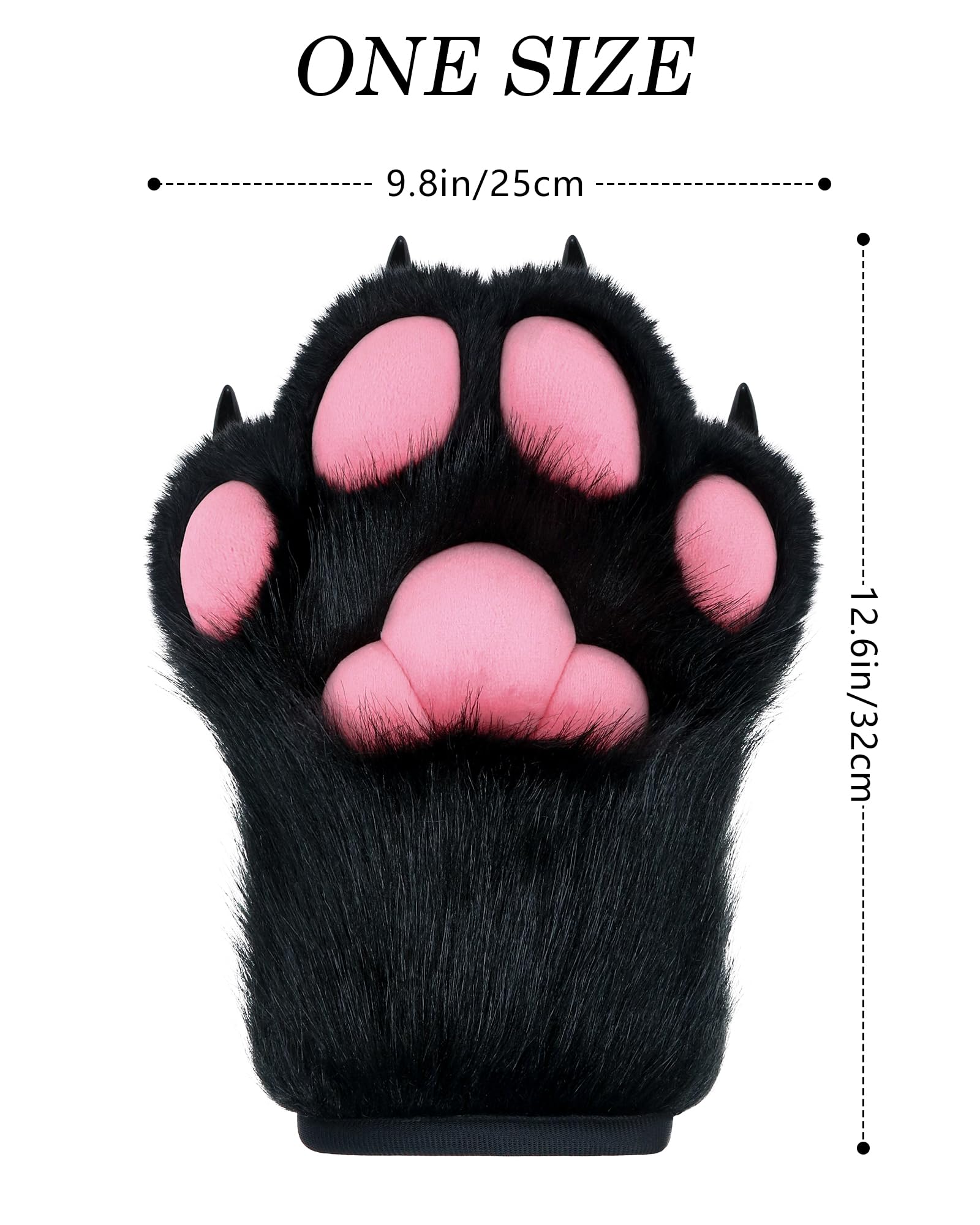 BNLIDES Cosplay Fursuit Paw Gloves Furry Claw Gloves Built-in Whistle Decompression Toys Costume Party Accessories for Adult: Black Pink