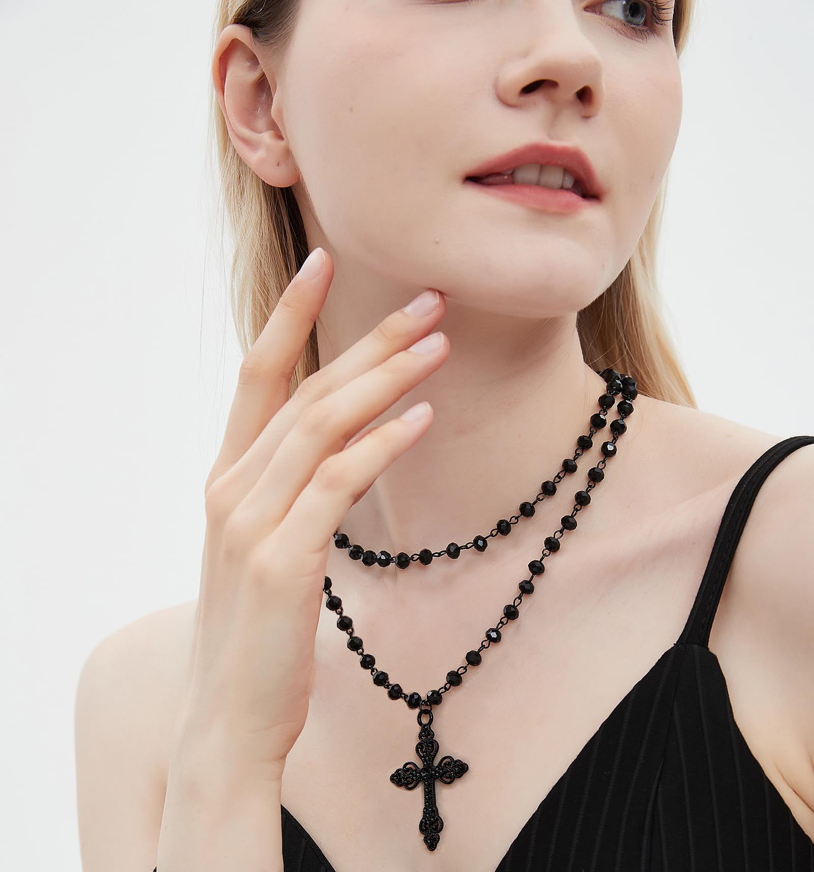 Balirek Gothic Bat Necklaces Moon  Necklaces Black Crystal Chain Halloween Black Pendant Choker Halloween Jewelry for Woman: Cross