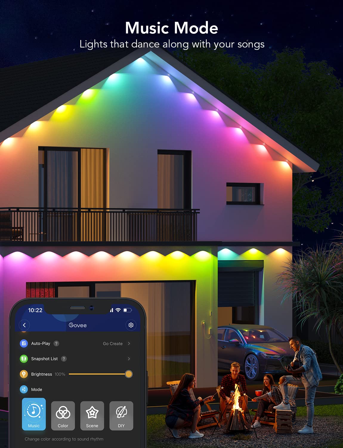 Govee Permanent Outdoor Lights, Smart RGBIC Outdoor Lights with 75 Scene Modes, 150ft with 108 LED Lights, IP67 Waterproof for Patio Decorations, Work with Alexa, Google Assistant, White: White 150ft