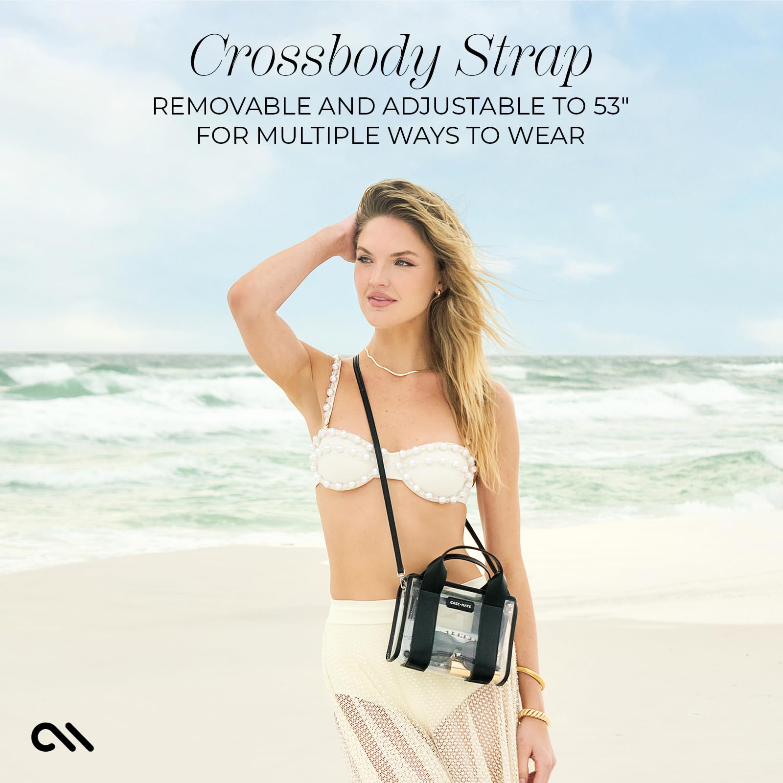 Case-Mate Micro Tote Bag for Women - Black/Clear Mini Purse with Jacquard Crossbody Strap - Stadium Approved Small Handbag - Water-Resistant Tote Bag for Keys, Phone, Wallet and Sunglasses