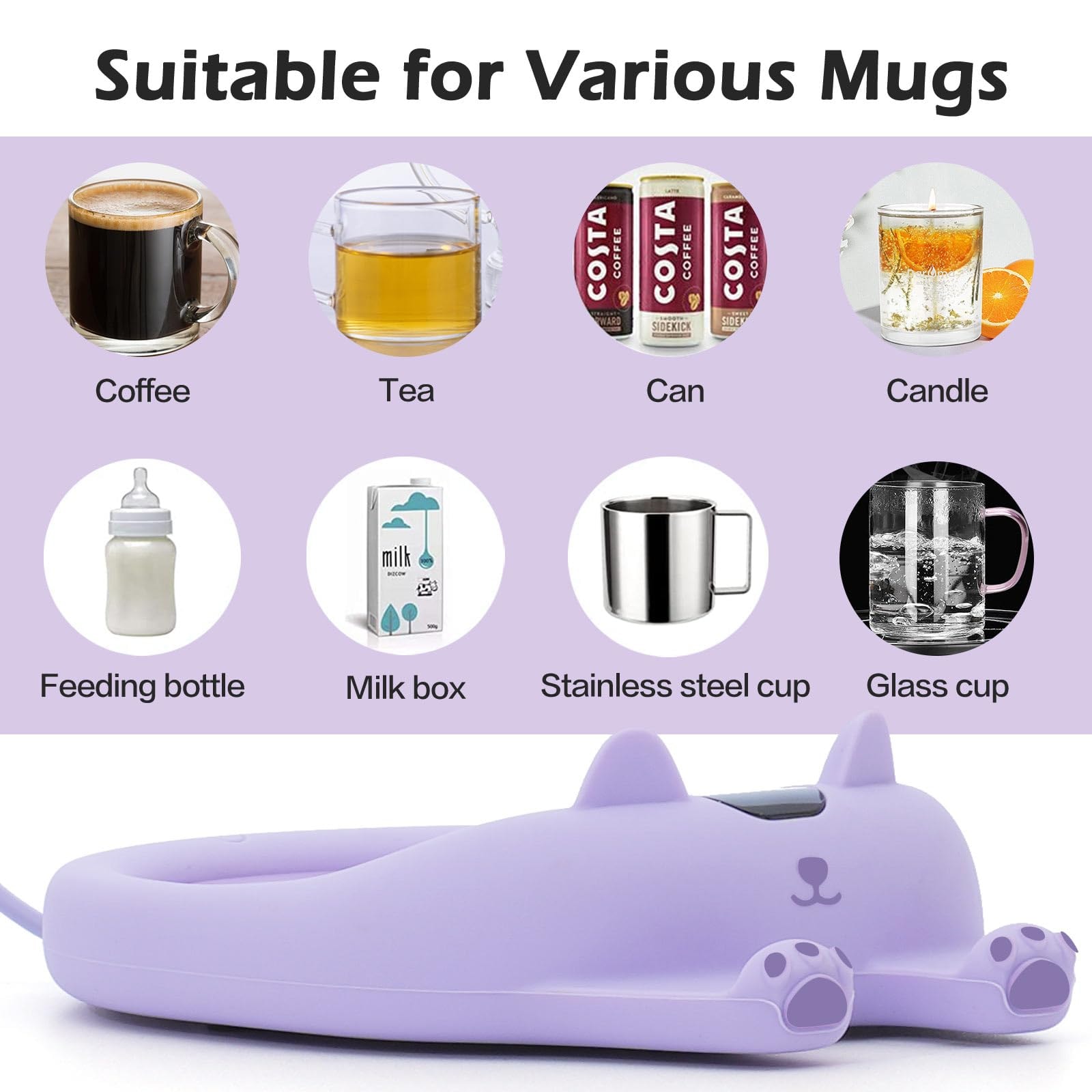 PUSEE Coffee Mug Warmer & Cute Cat Mug Set, Coffee Cup Warmer for Desk with Auto Shut Off, Beverage Warmer with 3 Temp Settings, Candle Warmer Coffee Warmer with Mug Set for Christmas & Birthday Gifts - Image 3