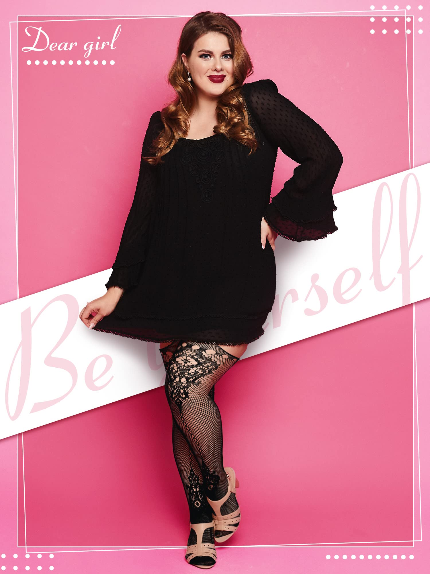 Skylety 6 Pairs Women Plus Size Fishnet Suspender Pantyhose Thigh High Stocking Garter Belt Lingerie Tights for Women L-XXXL: Black XX-Large-3X-Large