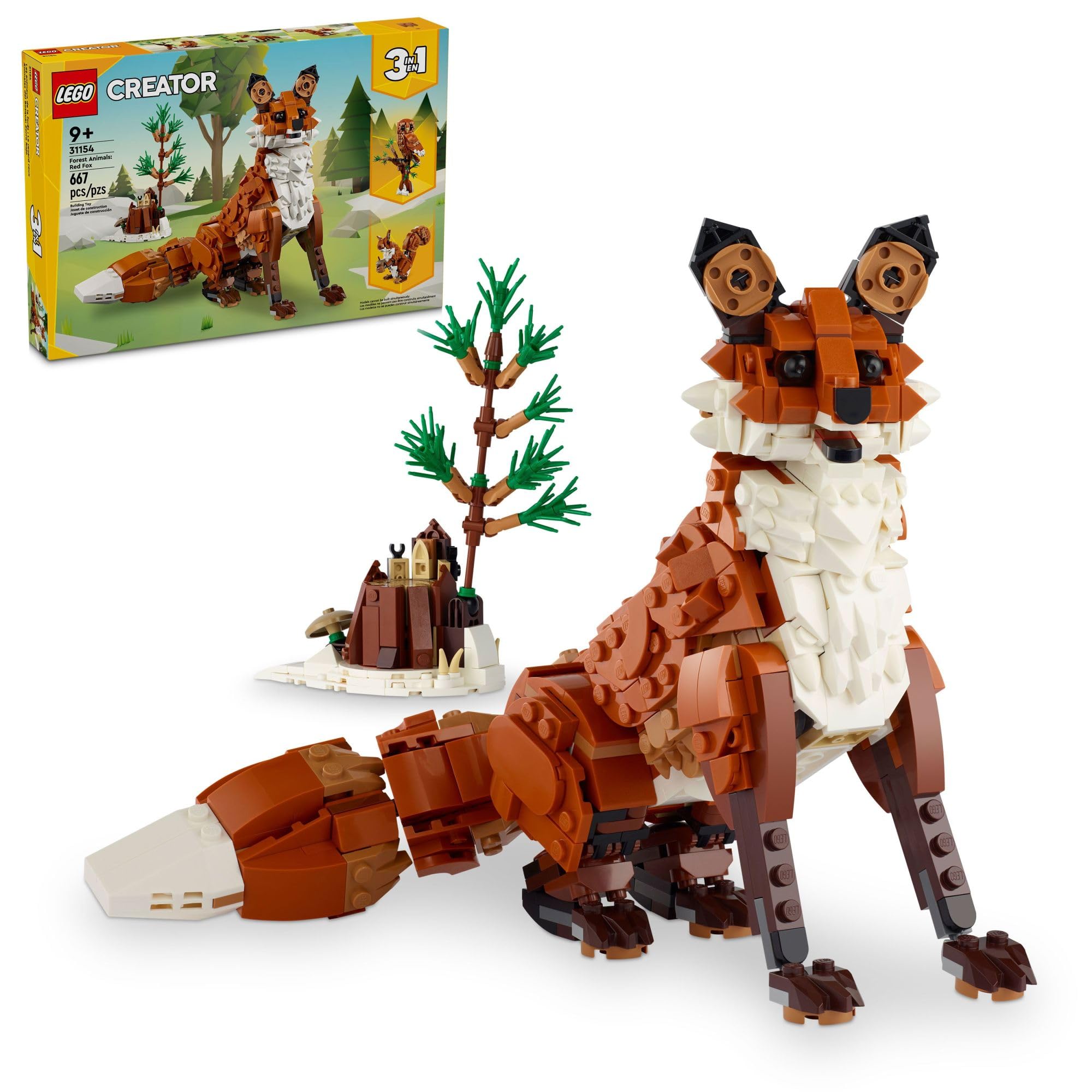 LEGO Creator 3 in 1 Forest Animals Red Fox Toys - Building Toys for Kids, Boys & Girls, Ages 9+ - Animal Figurine W/ 3 Building Options into Fox, Owl, or Squirrel - 31154: LEGO Creator 3 in 1 Forest Animals Red Fox Toys - Building Toys for Kids, Boys & Girls, Ages 9+ - Animal Figurine W/ 3 Building Options into Fox, Owl, or Squirrel - 31154