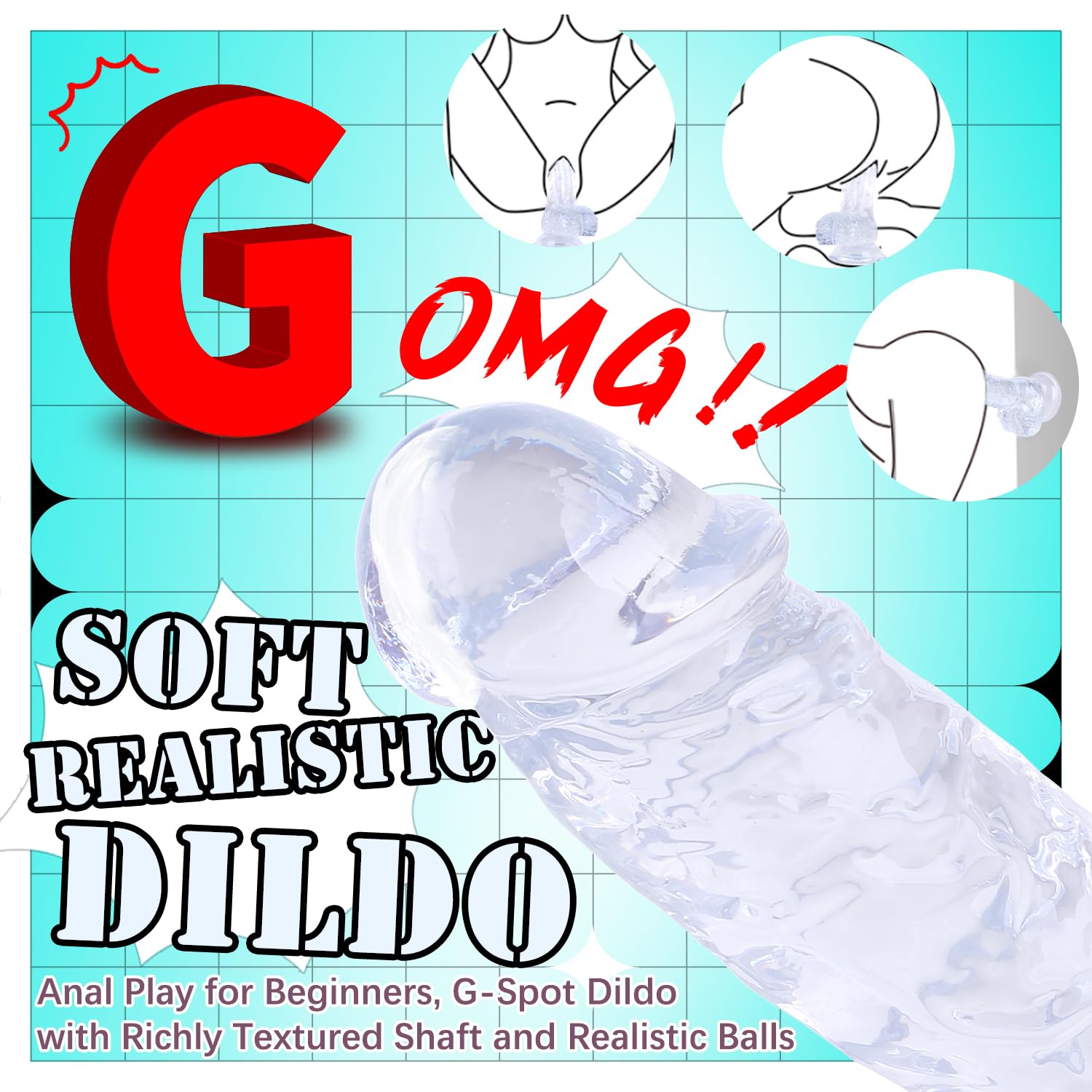 7 Inch Soft  Dildo, Realistic Silicone Medium Anal Dildos Stimulation Vaginal G-Spot and Anal, Safe Material Lifelike Men Penis with Strong Suction Cup, Adult Sex Toys for Women/Beginner Sexual: Clear