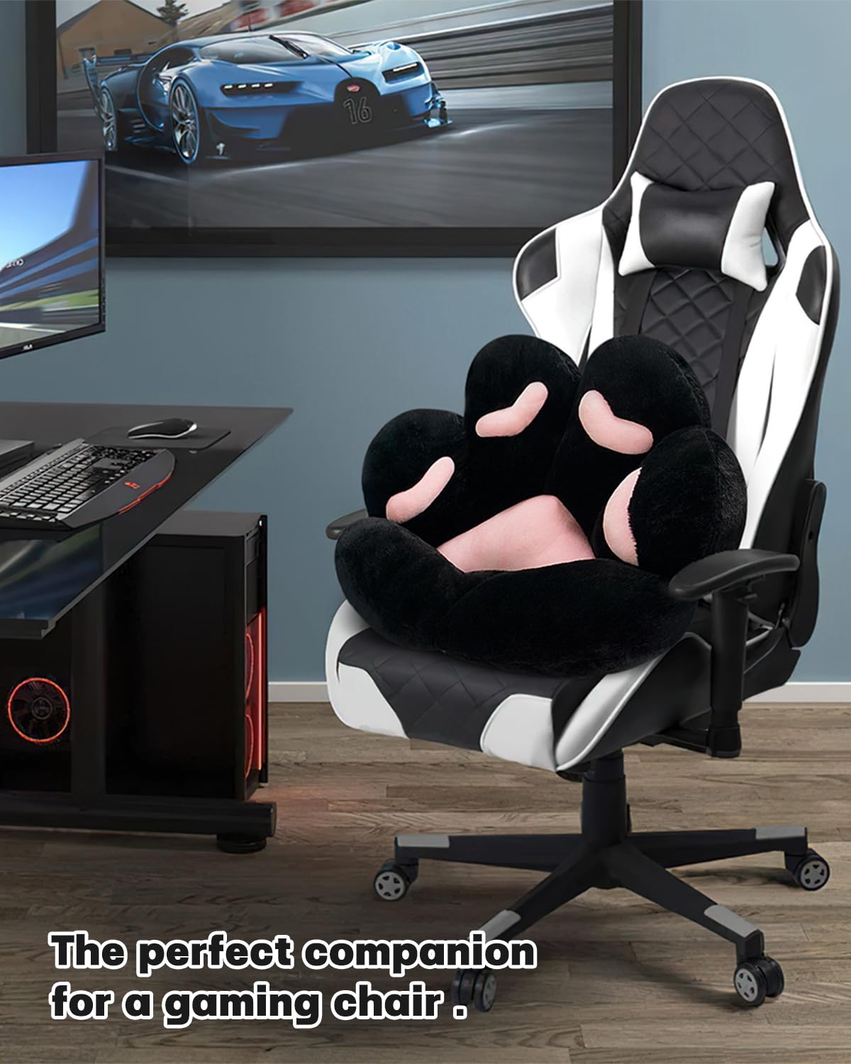 MOONBEEKI Cat Paw Cushion Chair Comfy Kawaii Plush Seat Cushions Shape Lazy Pillow for Gamer Chair 28"x 24" Cozy Floor Cute Seat Kawaii for Girl Worker Gift, Dining Room Bedroom Decorate Black: Black 28 Inch